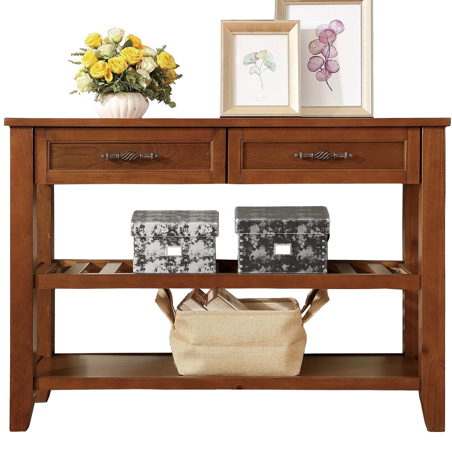 LKTART Solid Wood Console Table Sofa Tables with Drawers and Shelves Small Entryway Table for Living Room,Behind the Couch Table,Foyer(42" Espresso)