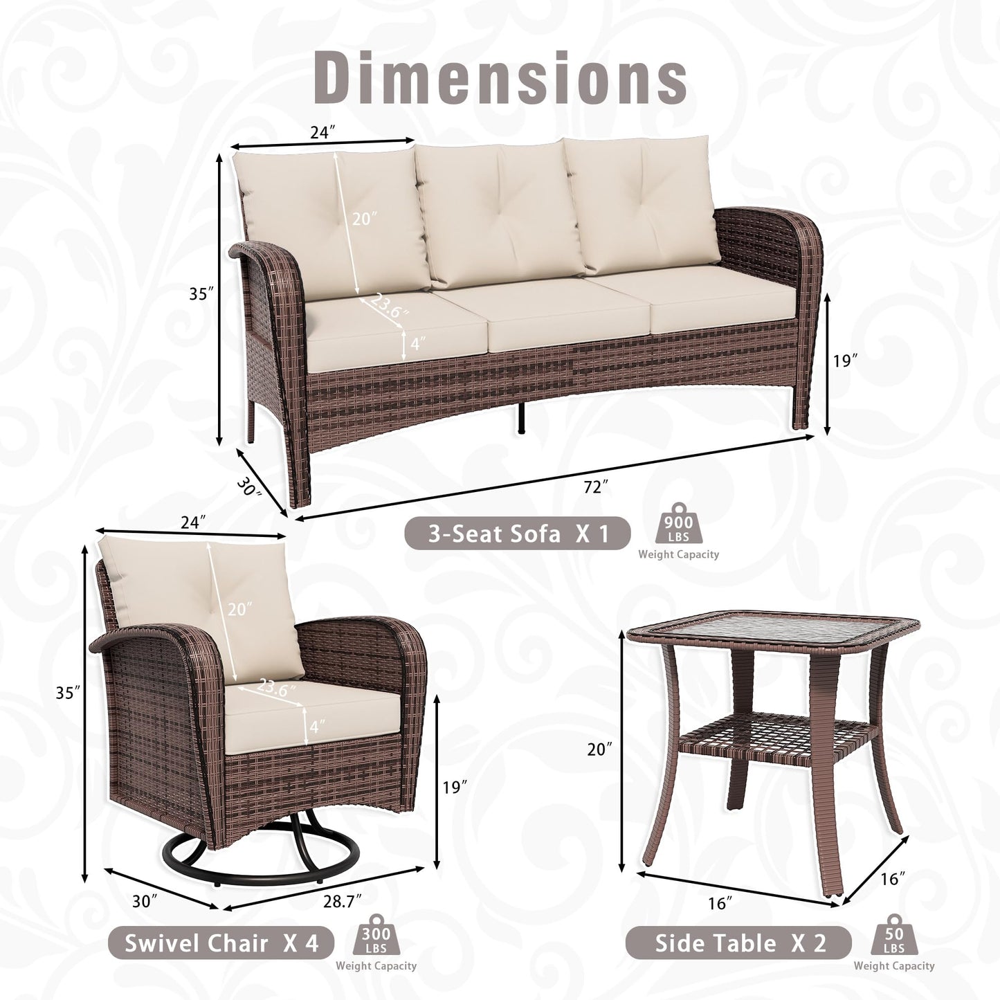 4 Piece Patio Conversation Set - 2 Swivel Chairs 1 Coffee Table 3-Seater Sofa, PE Wicker & Steel Patio Furniture with Heavy-Duty Steel Frame,Weatherproof Cushions, Red