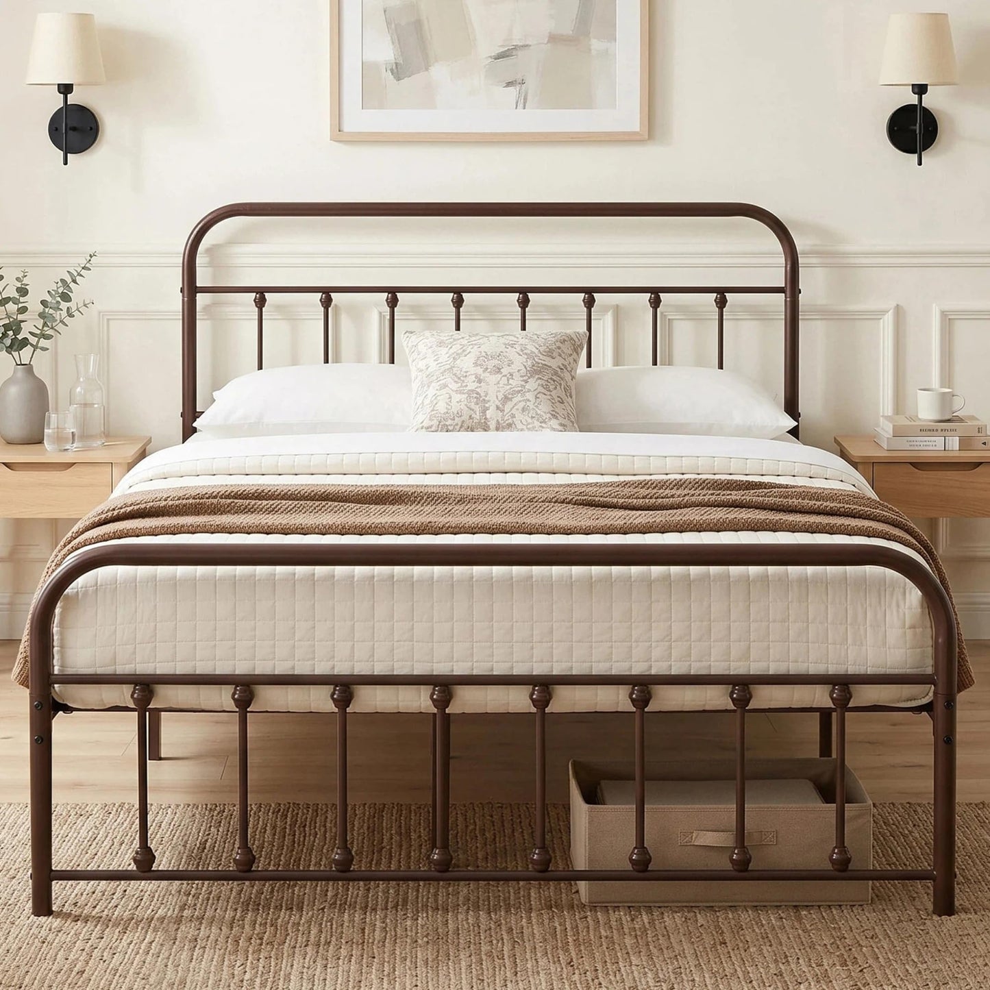 VECELO King Size Victorian Style Metal Bed Frame with Headboard/Mattress Foundation/No Box Spring Needed/Under Bed Storage and Strong Slat Support Purple Bronze