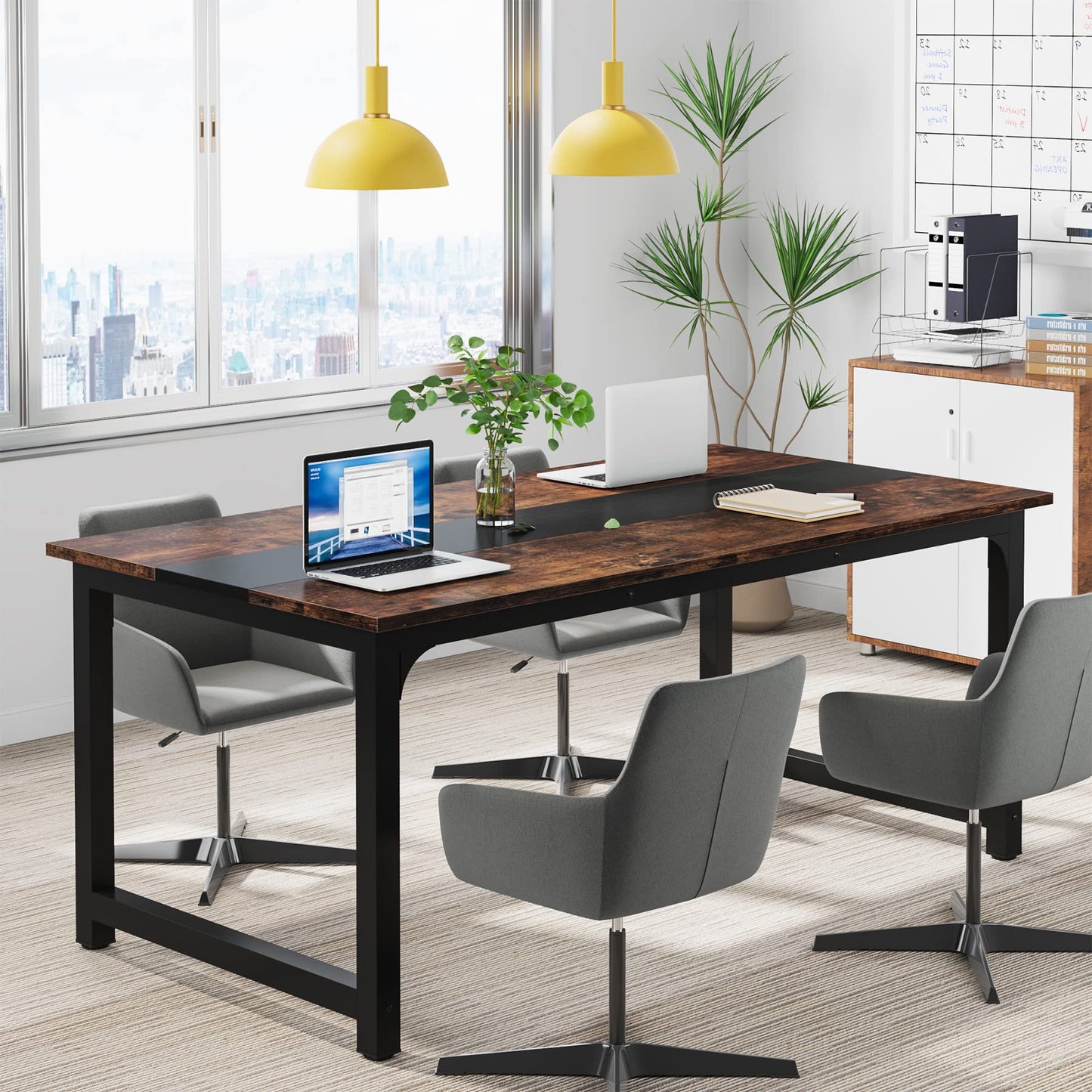 Tribesigns Modern Simple Computer Desk, 47 inch Vintage Office Desk Computer Table, Study Writing Study Desk Workstation for Home Office, Rustic Brown