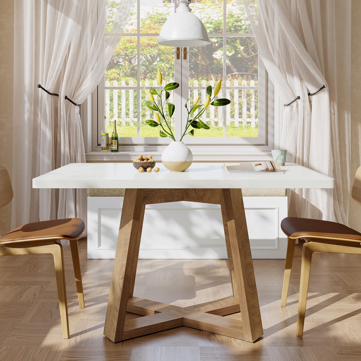 Tribesigns 47-Inch Dining Table for 4 People, Modern Kitchen Table with Wooden Legs, Dinner Table for Kitchen, Dining Room, Small Space, White and Brown