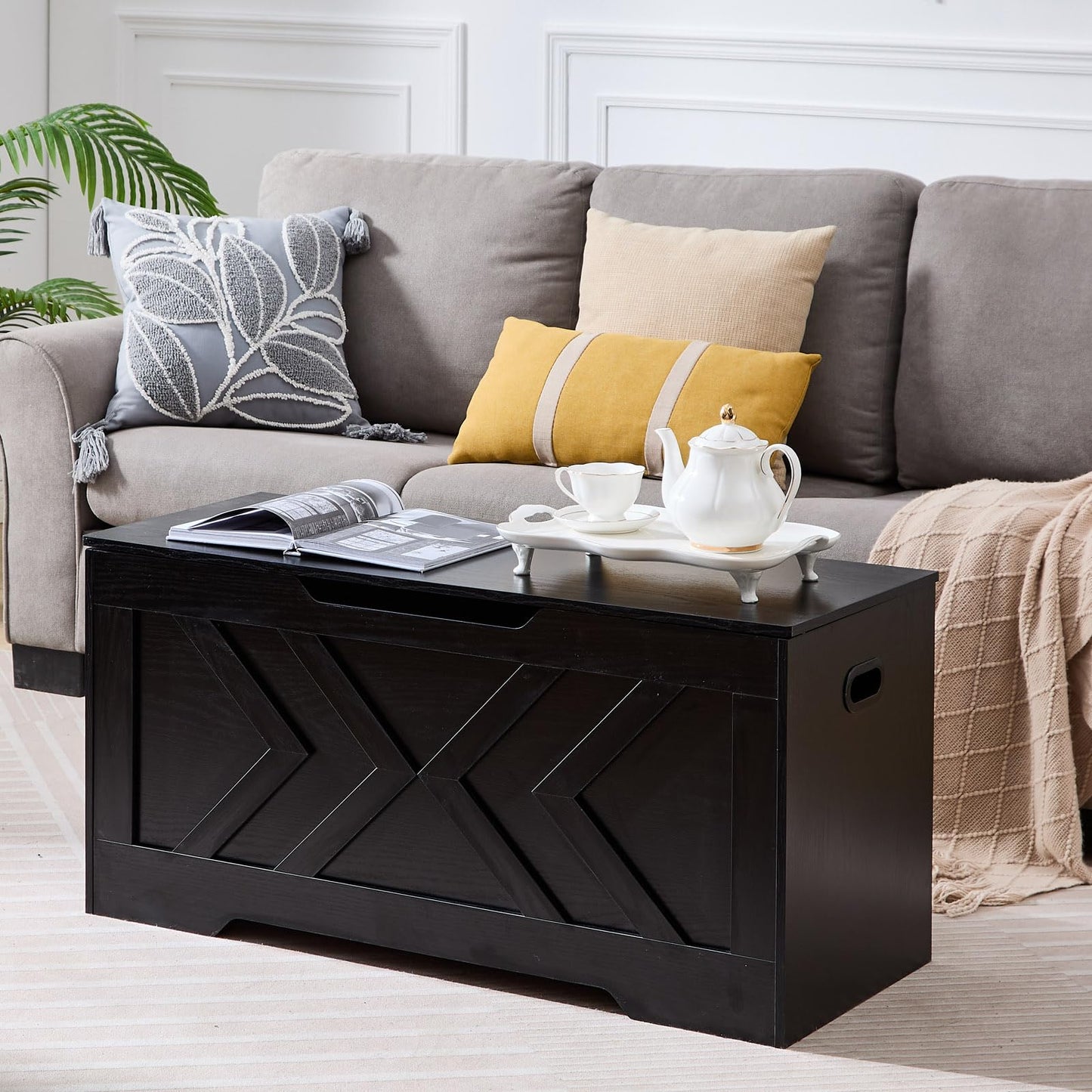 47.2” Storage Bench,Extra Large Wooden Storage Chest with 2 Safety Hinges,entryway Bench,Blanket Storage,Shoe Storage Bench for Entryway,Bedroom,Living Room,Easy Assembly.-Greige