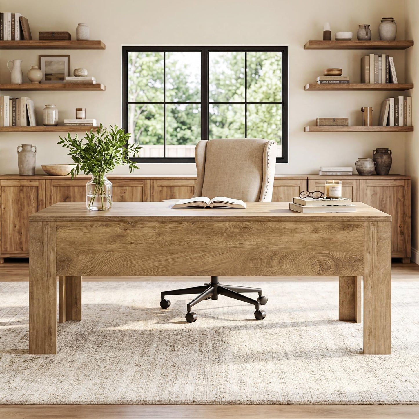 Tribesigns 63-Inch Office Desk, Modern Executive Desk with Large Tabletop, Wooden Computer Desk, Long Workstation for Home Office, Light Brown