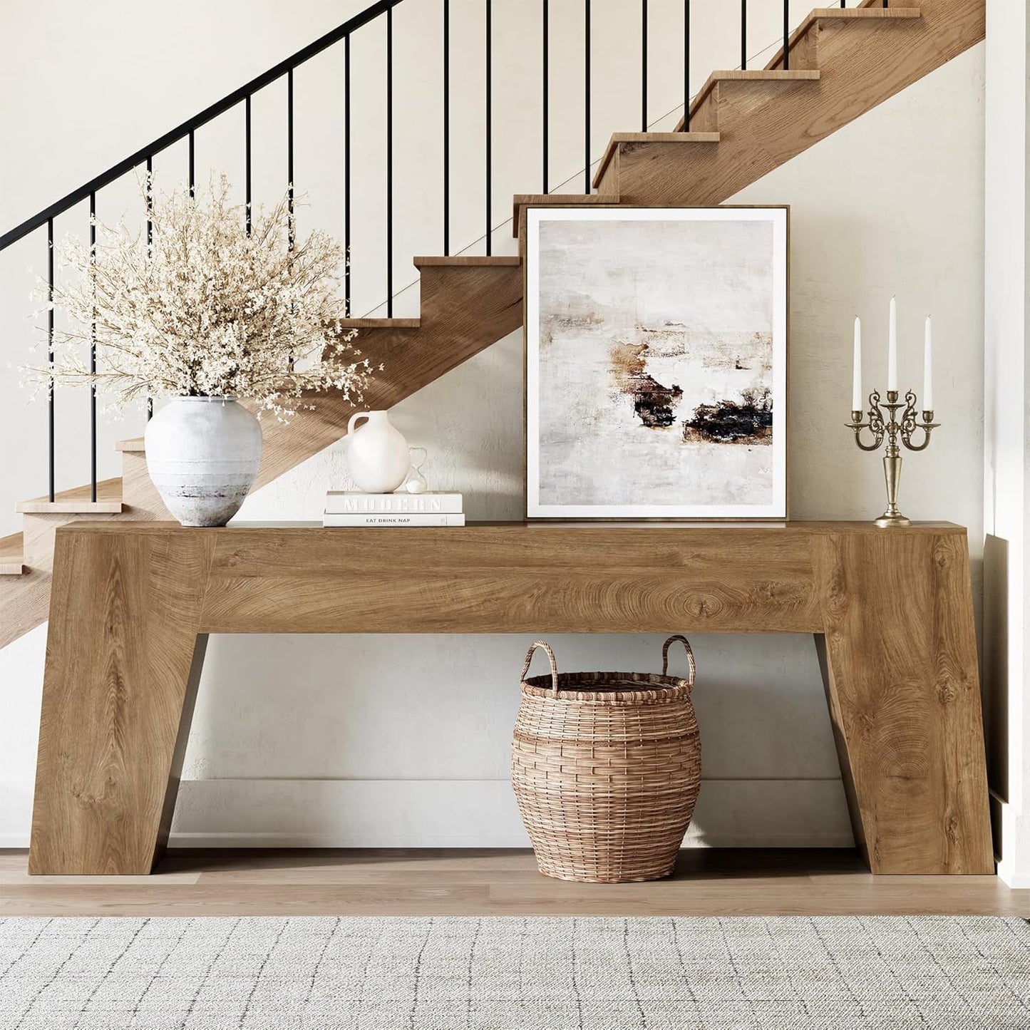 Epecoya Extra Long Sofa Console Table for Entryway, 78-Inch Large Farmhouse Wood Behind Couch Table, Modern Accent Entrance Table for Foyer Living Room Hallway Home, Natural Oak Brown