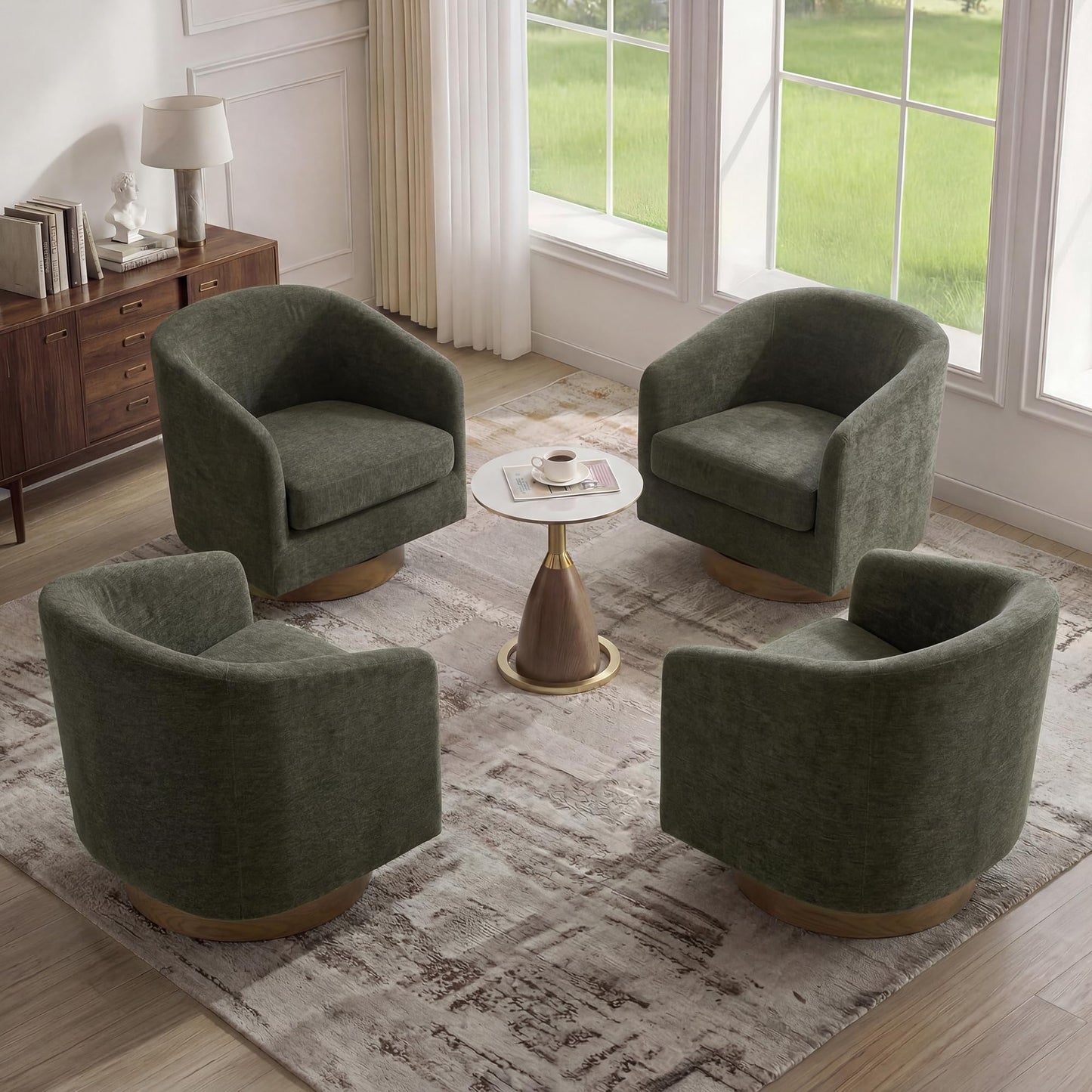 Swivel Barrel Chairs Set of 2, 31" W Modern Faux Leather Round Swivel Accent Chair for Living Room, 360° Rotation Upholstered Armchair Club Chair for Bedroom, Reading Room, Office (Brown)