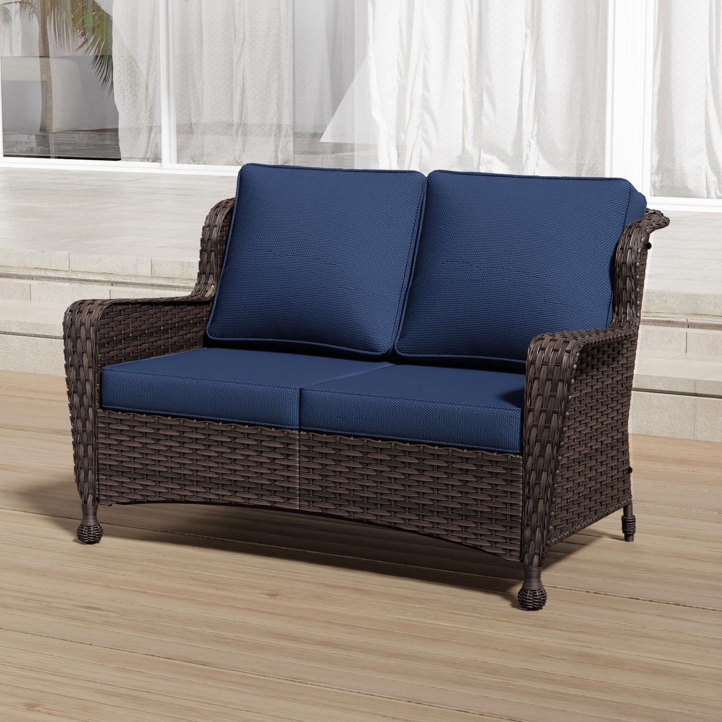 Wicker Patio Loveseat, All-Weather Rattan 2-Seat Sofa with Cushions, Outdoor Patio Furniture Set for Patio, Balcony, Backyard, Deck, Poolside