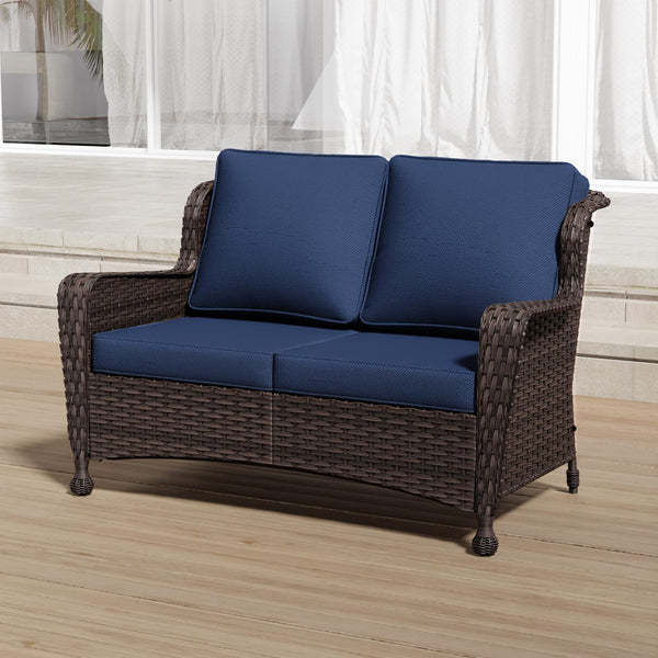 Wicker Patio Loveseat, All-Weather Rattan 2-Seat Sofa with Cushions, Outdoor Patio Furniture Set for Patio, Balcony, Backyard, Deck, Poolside