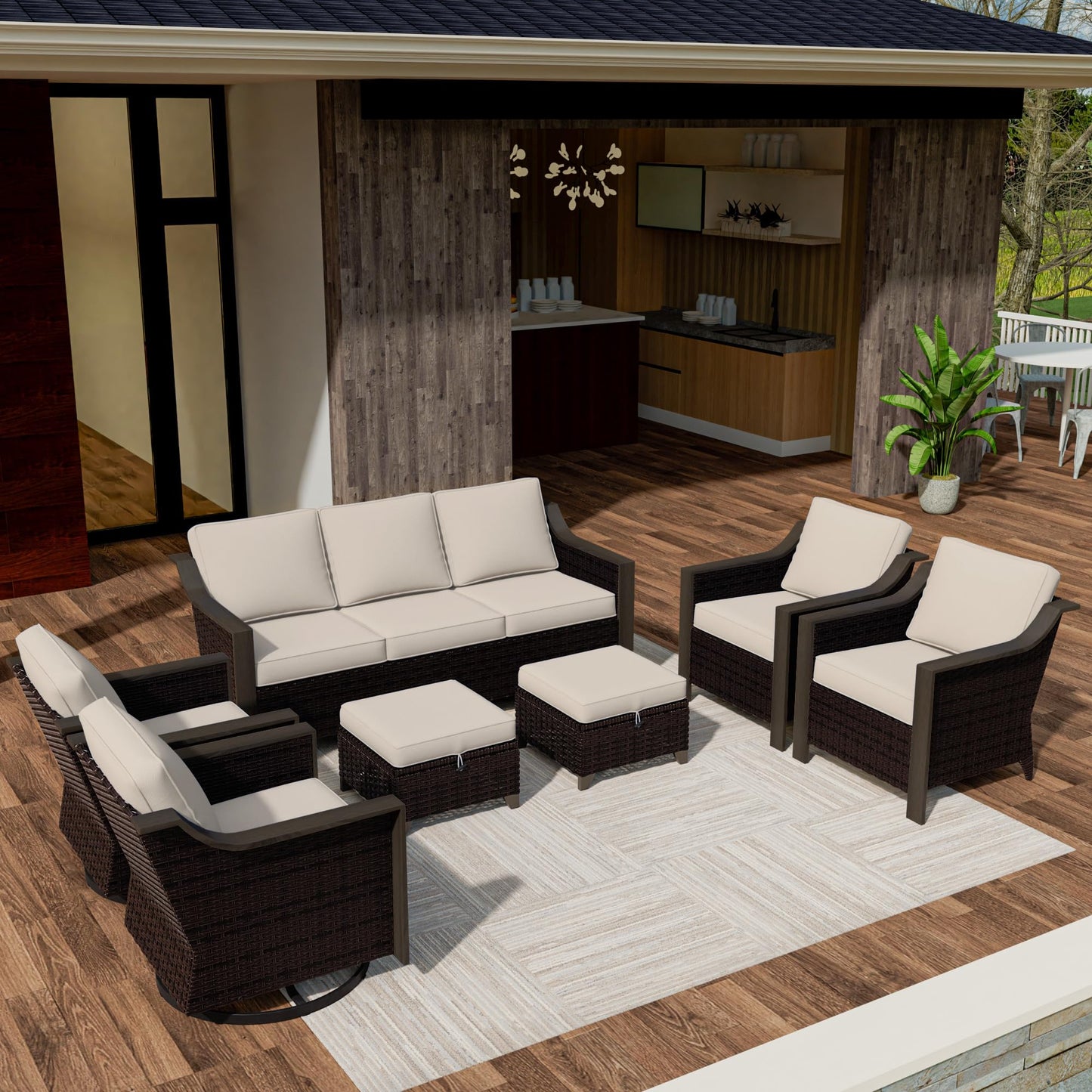 74 Inch Patio 3-Seater Sofa,PE Wicker Outdoor Lounge with Thick Removable Water-Resistant Cushions, Rust-Proof Steel Frame, 900LBS Capacity, Beige