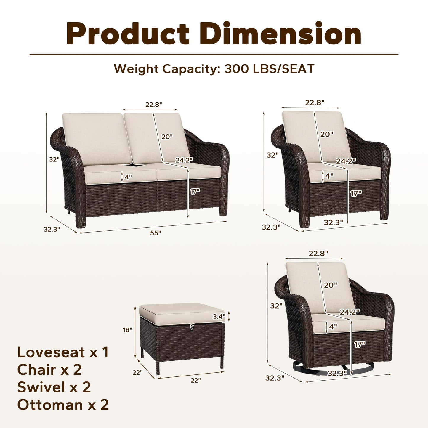 55 inch Outdoor Wicker 2 Seater Sofa, All-Weather Use Patio Rattan Loveseat with Seat and Back Cushion, Ideal for Porch, Backyard, Balcony, Poolside, Blue