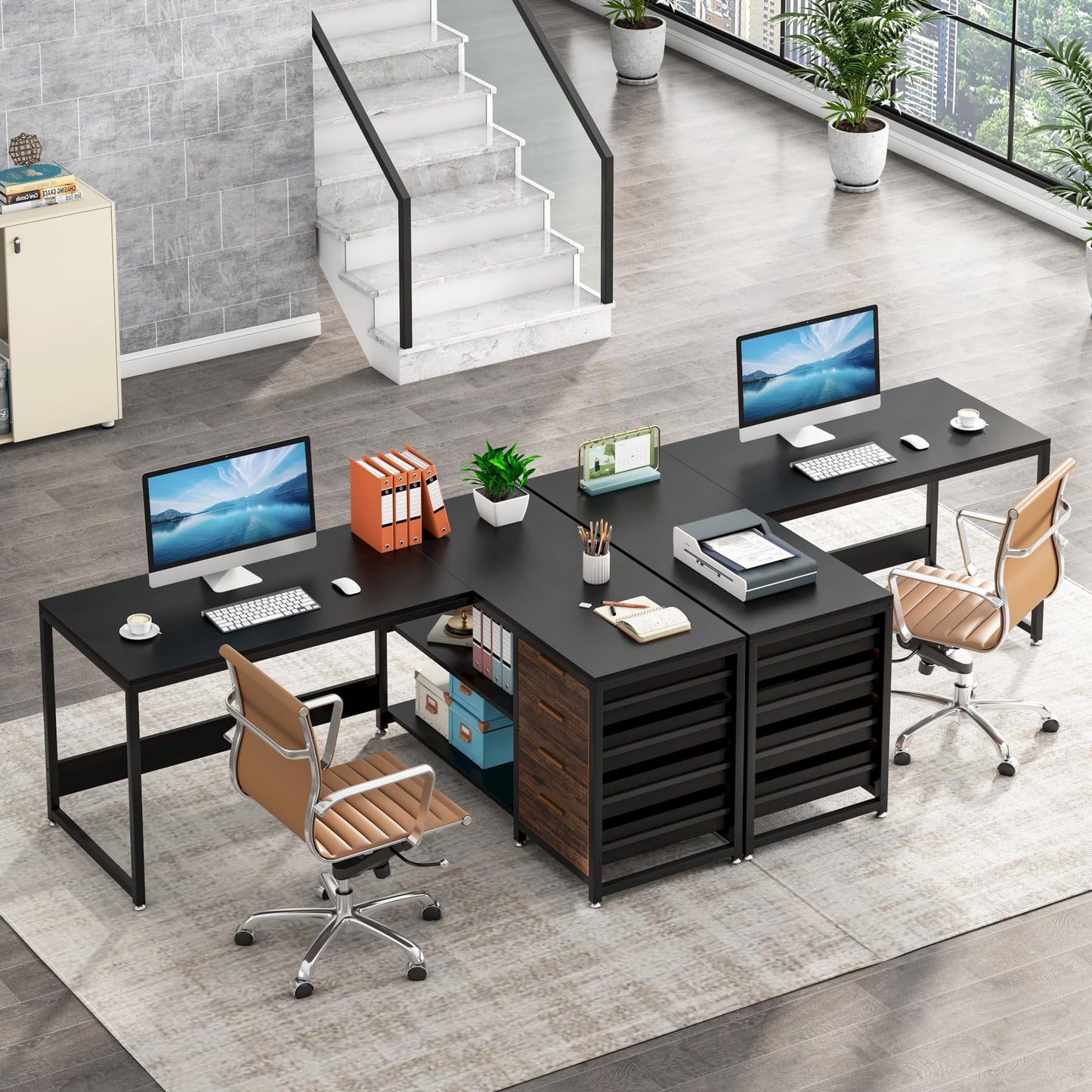 Tribesigns L Shaped Computer Desk with Storage Drawers, 59 inch Corner Desk with Shelves, Reversible L-Shaped Office Desk Study Writing Table Workstation for Home Office, Walnut & White