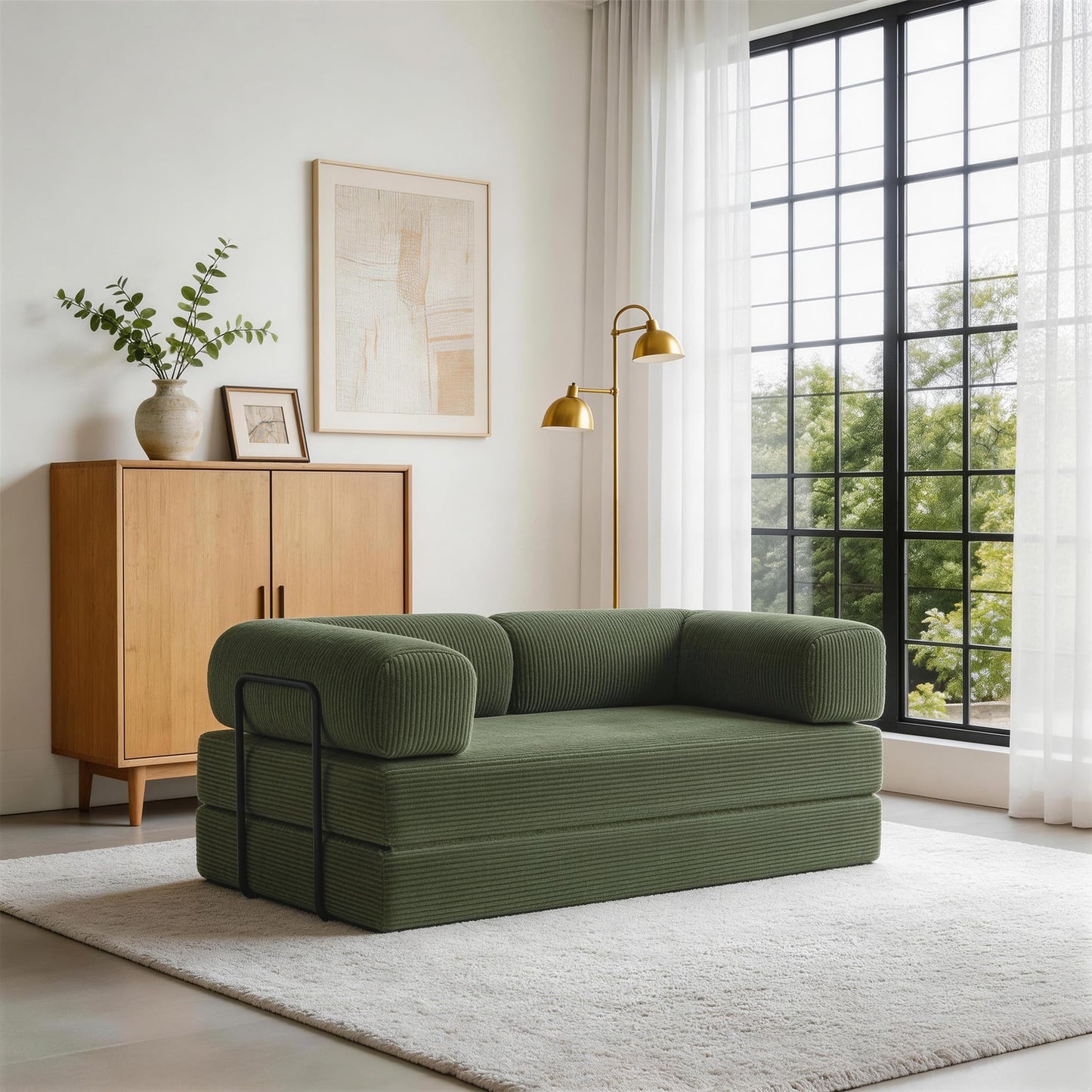 79'' Convertible Sleeper Sofa Bed, 4-in-1 Corduroy Folding Floor Couch, No Assembly Modular Boneless Loveseat with Pull Out Bed, Comfy Foldable Sofa Bed for Living Room Bedroom Guest Room, Gray