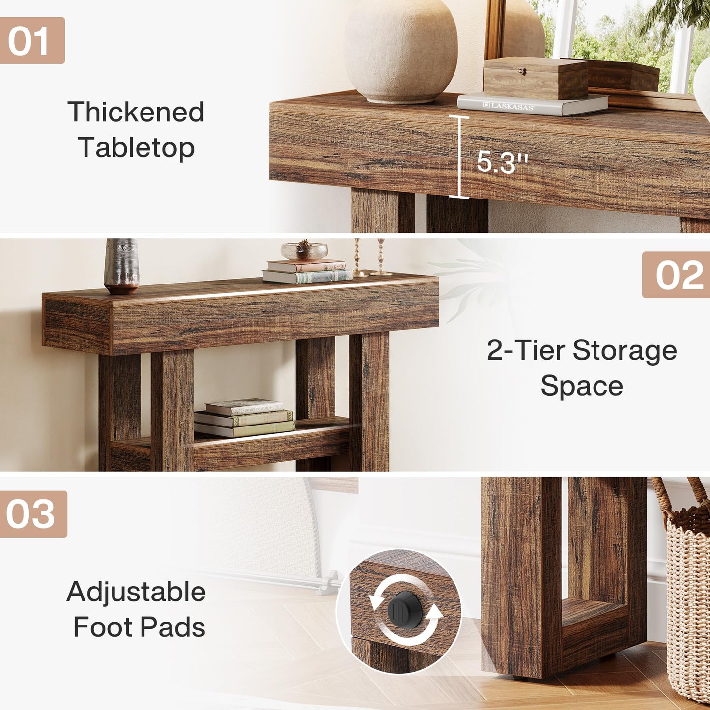 Tribesigns 41.34-Inch Farmhouse Console Table, 2-Tier Narrow Sofa Table Behind The Couch, Entryway Furniture with Storage Shelves for Hallway Foyer Living Room, Rustic Brown