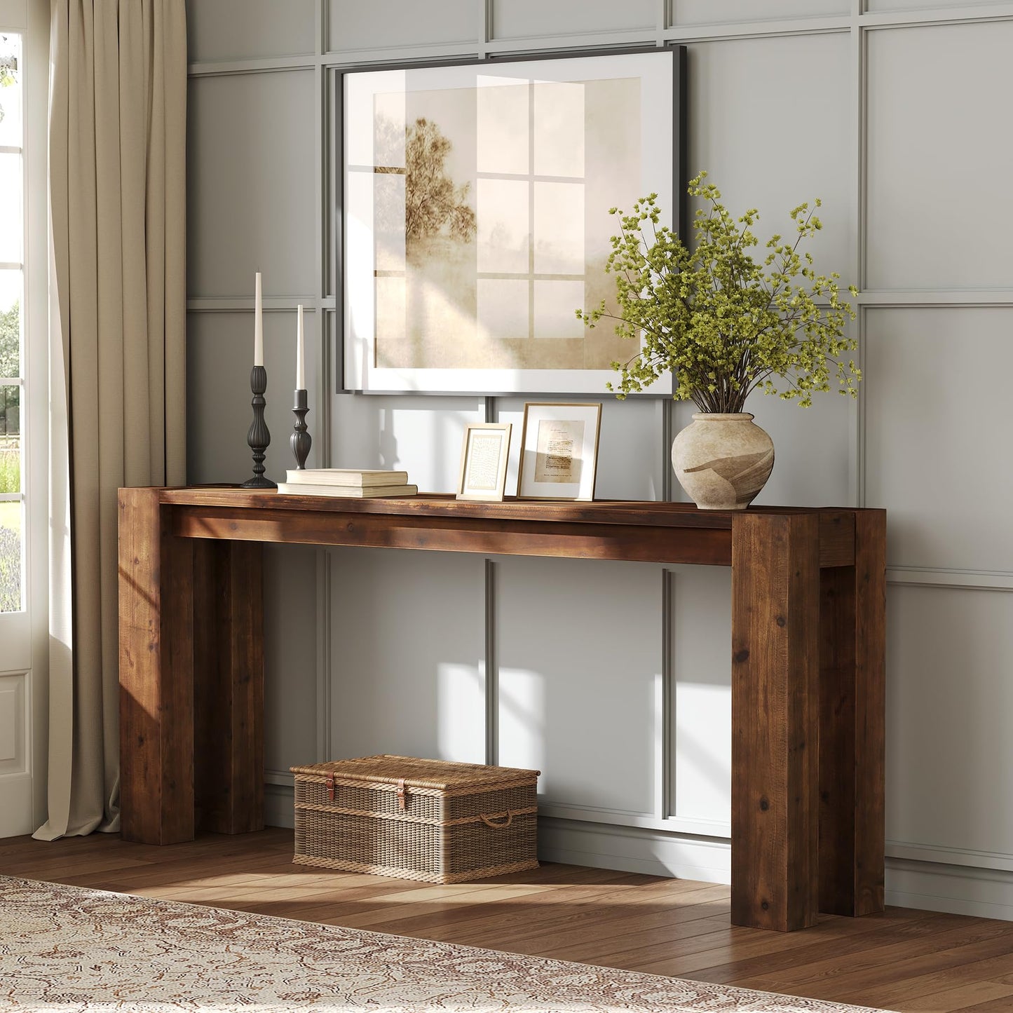 Solid Wood Console Table for Entryway, 70.9-Inch Extra Long Farmhouse Sofa Table Behind Couch, for Living Room, Foyer, Hallway, Entrance, Rustic Brown