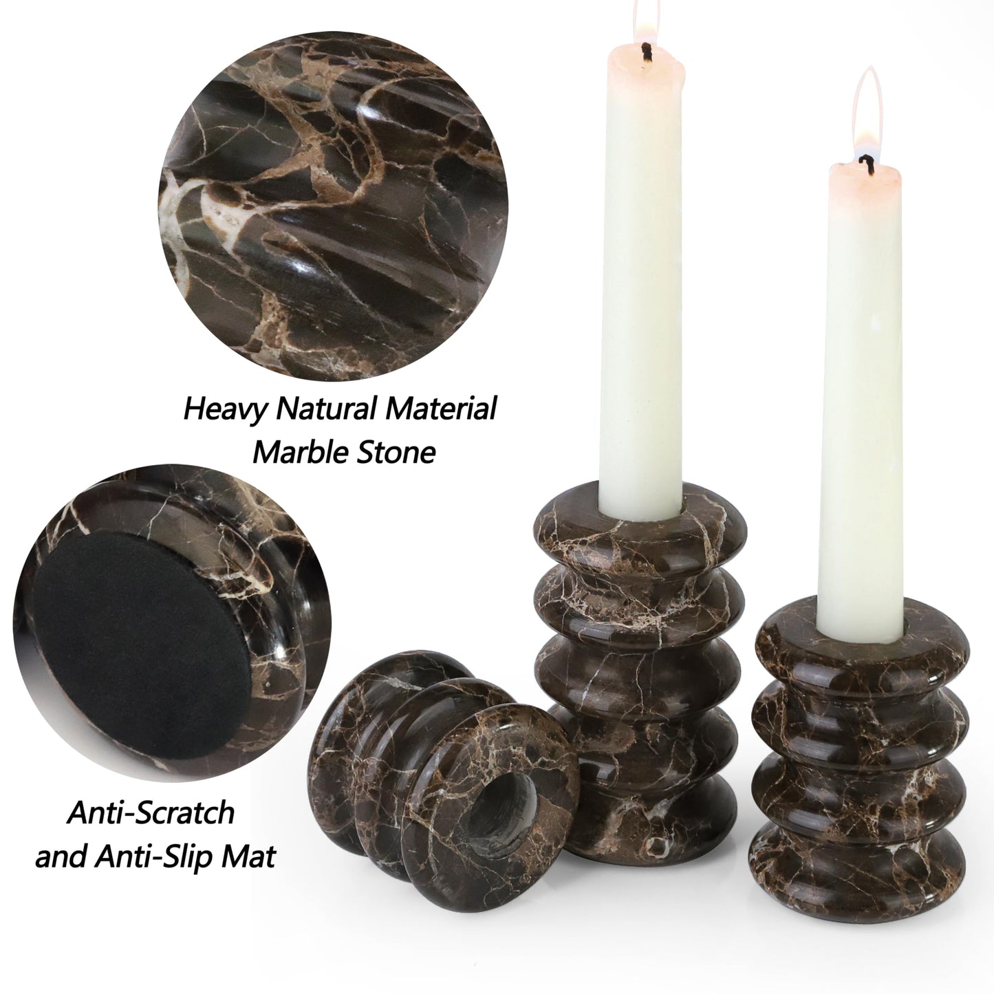 Vixdonos Marble Candle Holder Set of 2 Taper Candle Candlestick Mantle Candle Stand for Home Decor,Wedding,Party and Table Centerpieces(Brown)