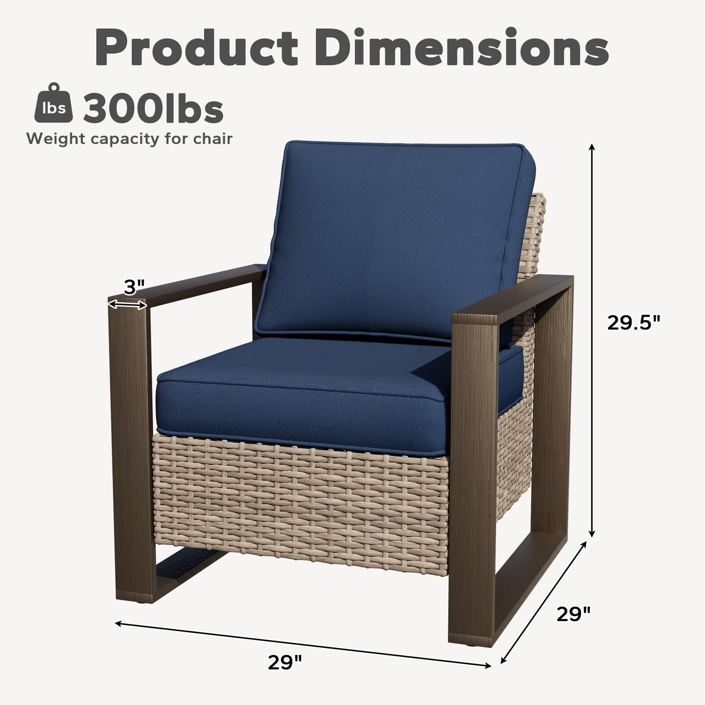 Joyside Outdoor Patio Swivel Rocker Chairs, 3 Pieces Wicker Furniture Set, 2 Swivel Rocking Chairs and 1 Table, Metal Wide Armrest, Thick Cushions and Deep Seating for Garden, Backyard, Porch, Deck