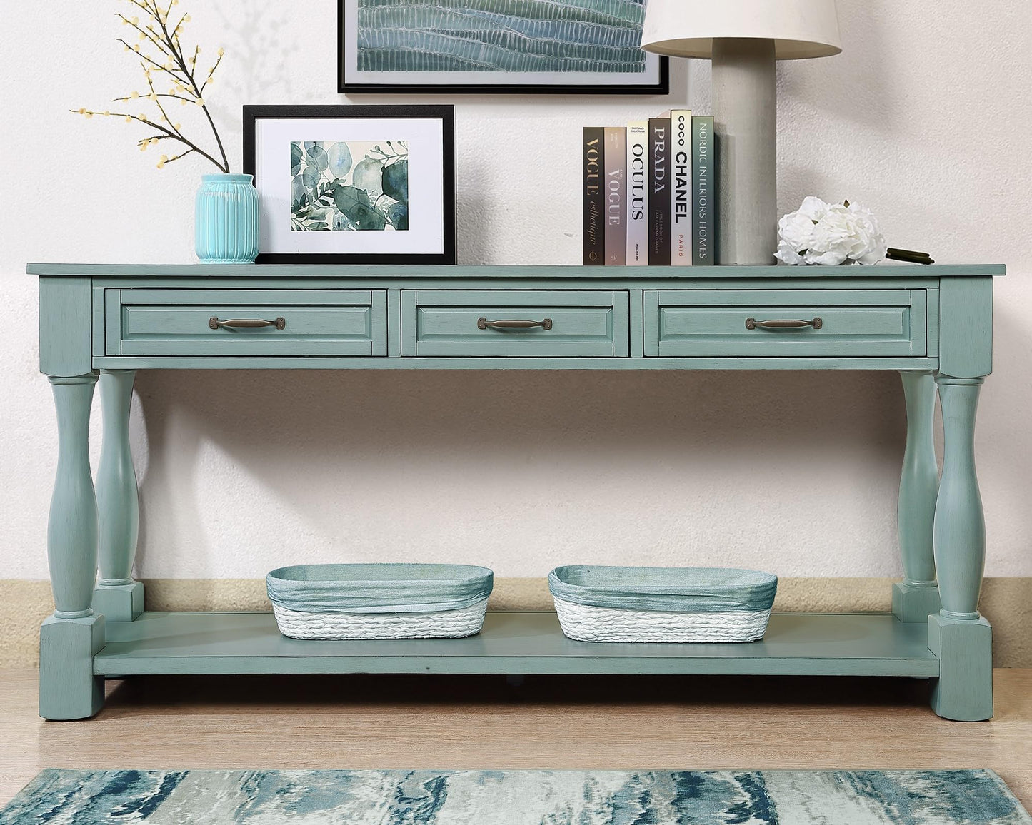 LKTART Solid Wood Console Table for Entryway,Long Sofa Table with 3 Drawers and Bottom Shelf for Hallway,Foyer,Entry,Easy Assembled (63" Light Espresso)