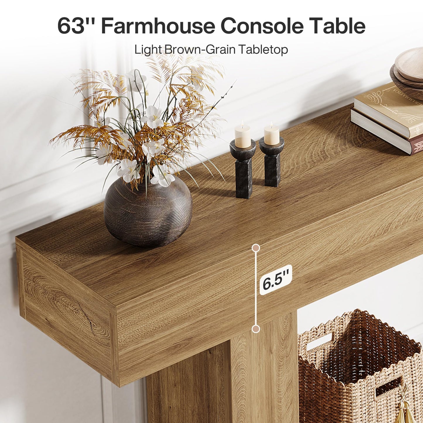 Tribesigns 63" Console Table, Farmhouse 2-Tier Entryway Table with U-Shaped Base, Narrow Long Wood Sofa Table Behind Couch Table for Living Room, Hallway, Foyer, Vintage Brown & Gray | Farmhouse