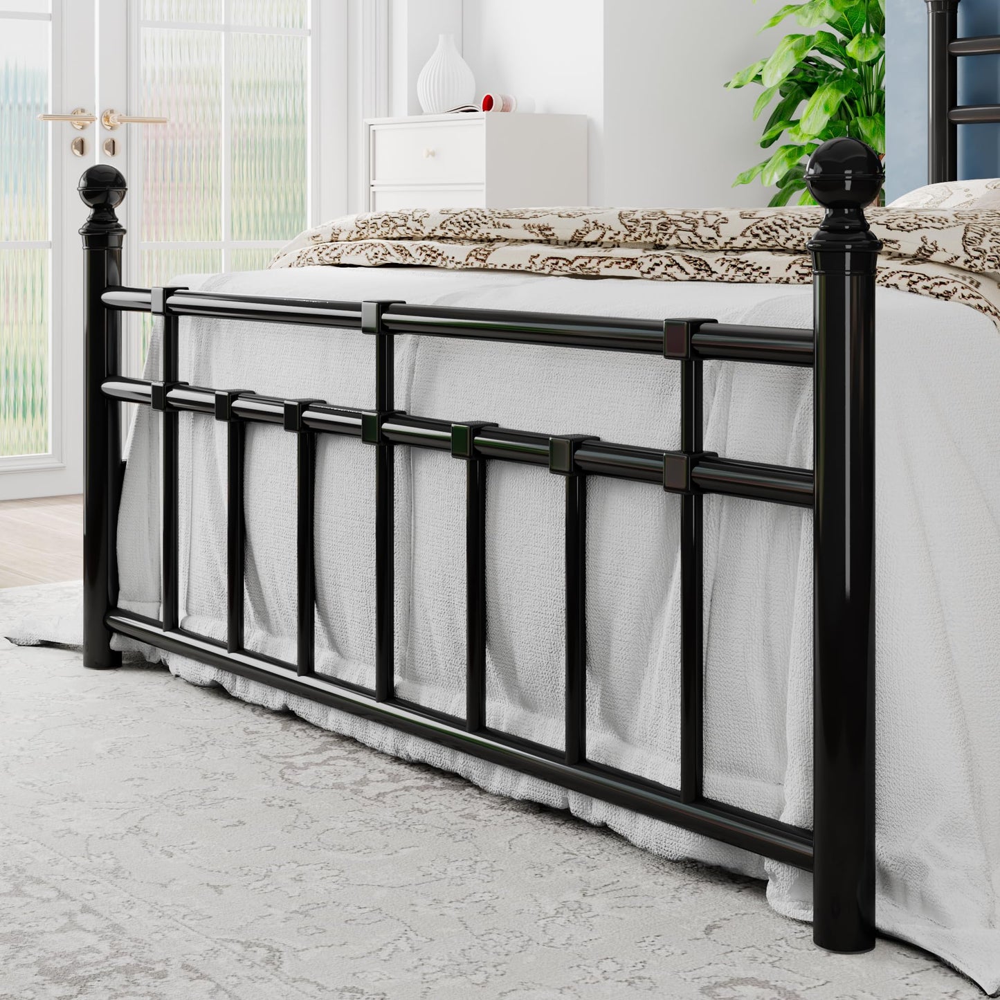 Einhomn King Size Metal Platform Bed Frame with Victorian Iron-Art Tall Headboard and Footboard, Mattress Foundation for Under Bed Storage/Heavy Duty Steel Slat Supported, No Box Spring Needed, Black