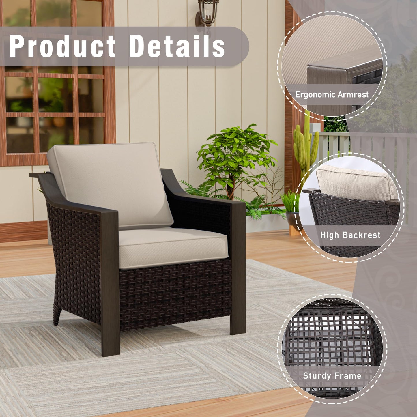 74 Inch Patio 3-Seater Sofa,PE Wicker Outdoor Lounge with Thick Removable Water-Resistant Cushions, Rust-Proof Steel Frame, 900LBS Capacity, Beige