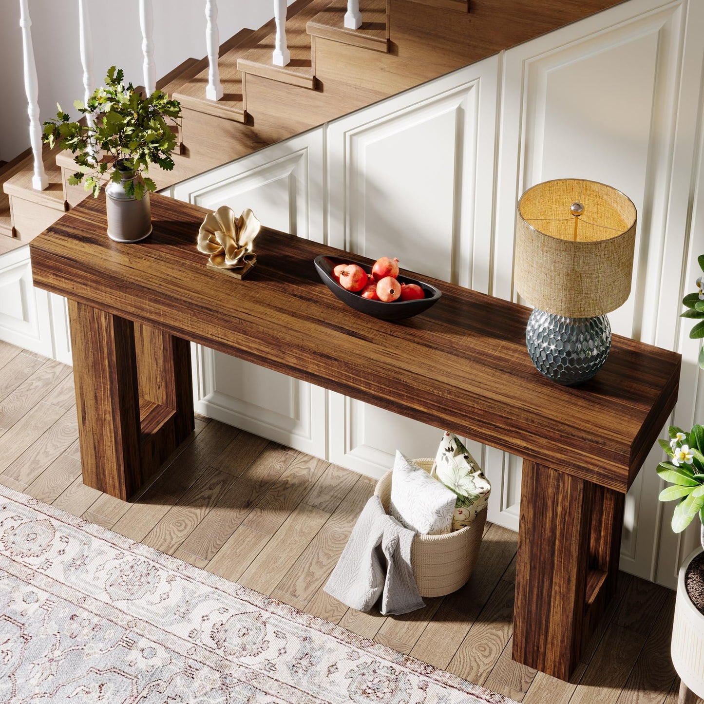 Tribesigns Farmhouse Console Table, 63-Inch Long Narrow Sofa Table Behind The Couch, Wooden Rectangular Entryway Table for Entrance, Hallway, Living Room (Natural)