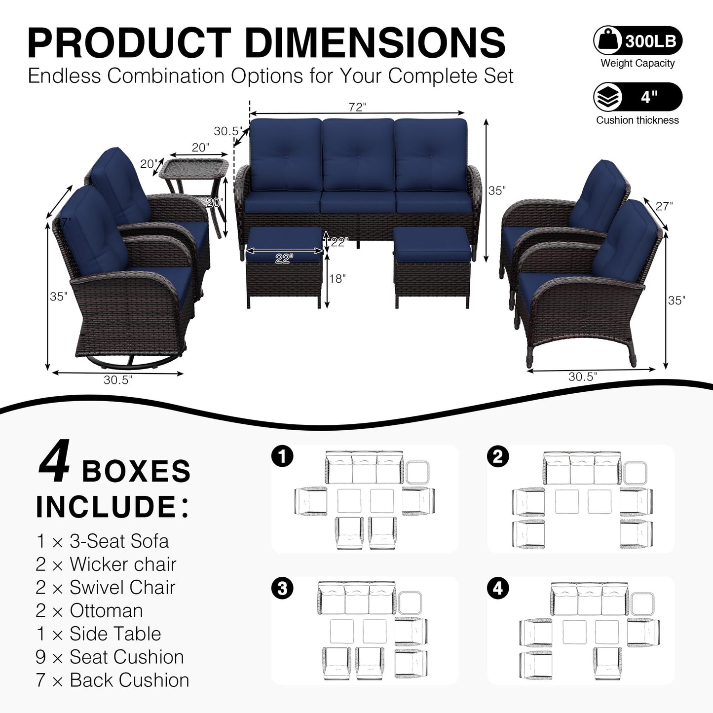 Joyside Wicker Patio Chairs Set of 2, Rattan Outdoor Furniture with Thickened Cushions, High Back, Deep Seating, Wide Armrest, Outdoor Chairs for Porch, Deck