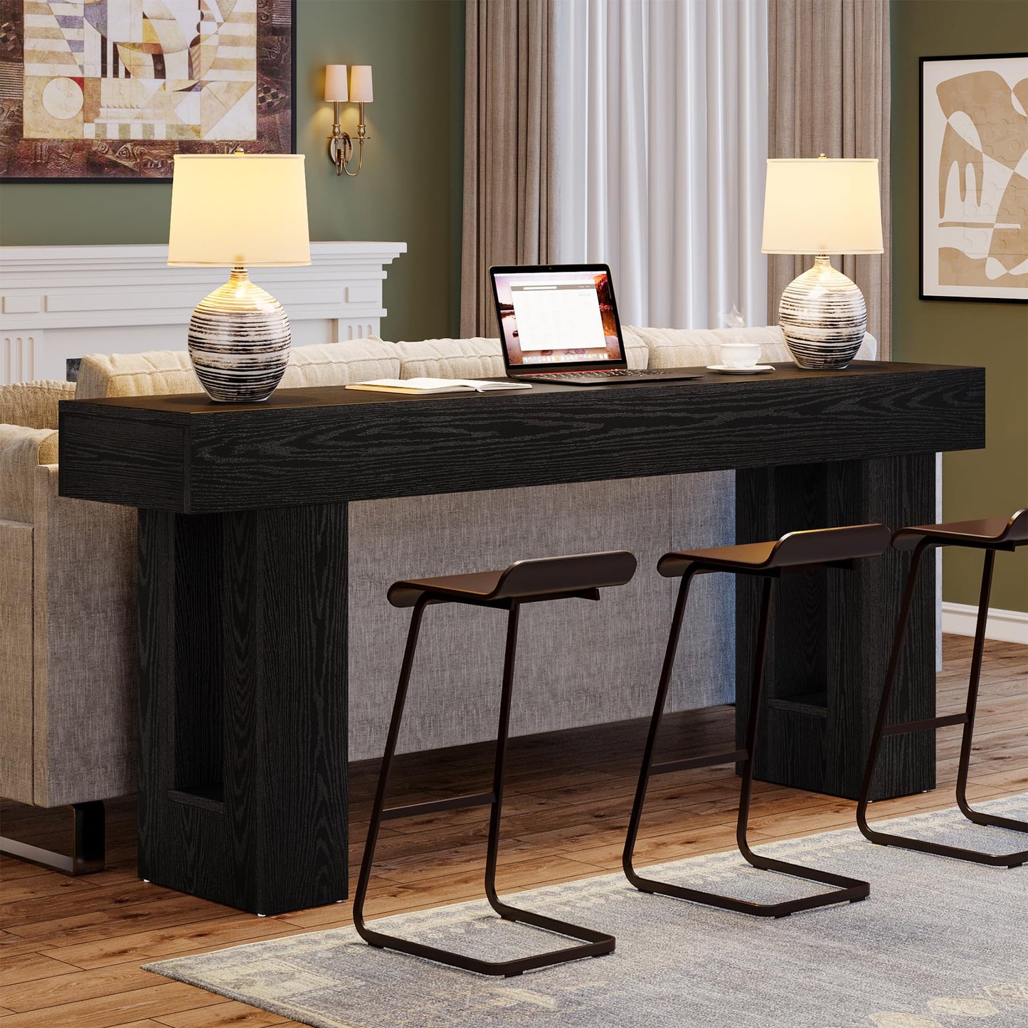 Tribesigns Farmhouse Console Table, 63-Inch Long Narrow Sofa Table Behind The Couch, Wooden Rectangular Entryway Table for Entrance, Hallway, Living Room (Natural)