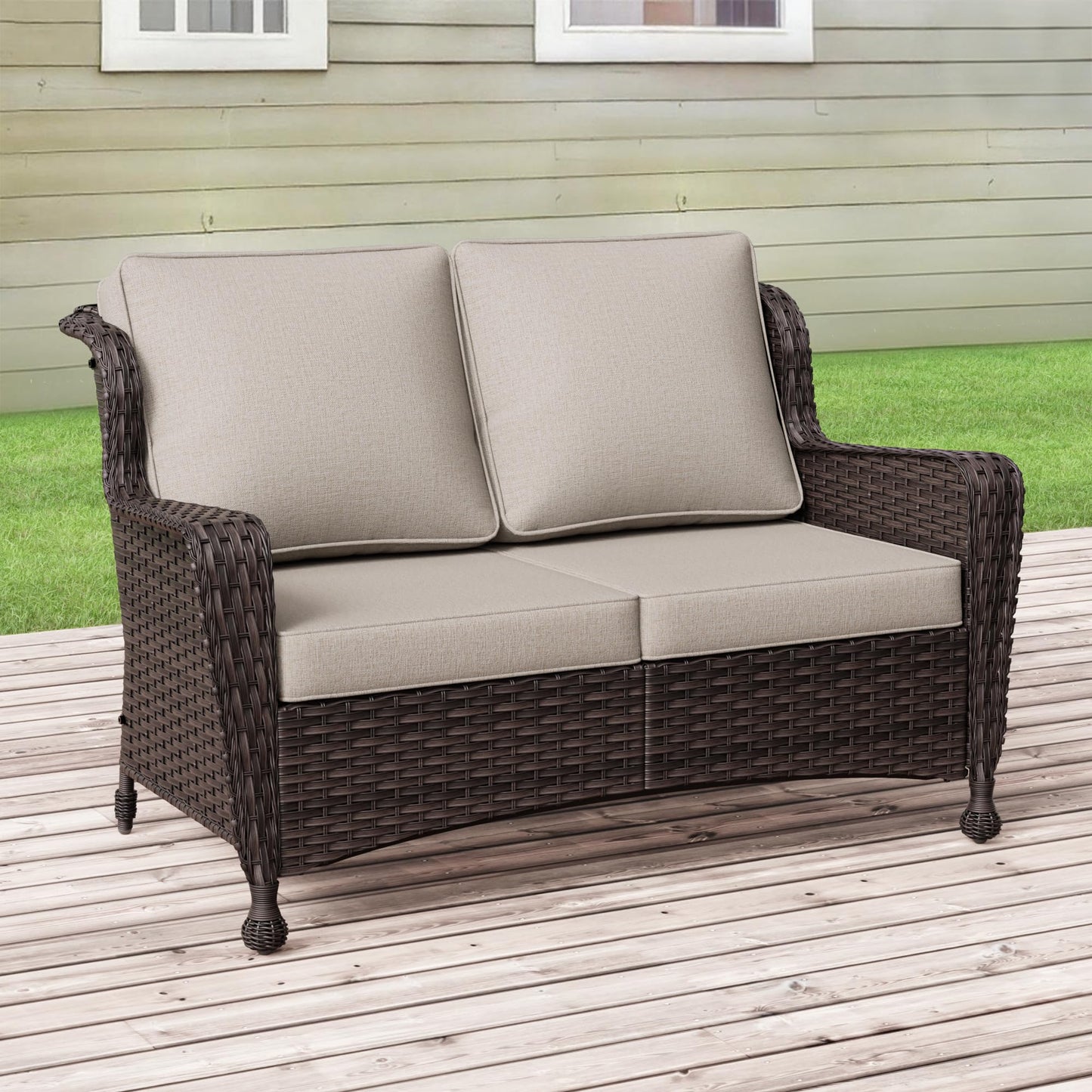 Wicker Patio Loveseat, All-Weather Rattan 2-Seat Sofa with Cushions, Outdoor Patio Furniture Set for Patio, Balcony, Backyard, Deck, Poolside
