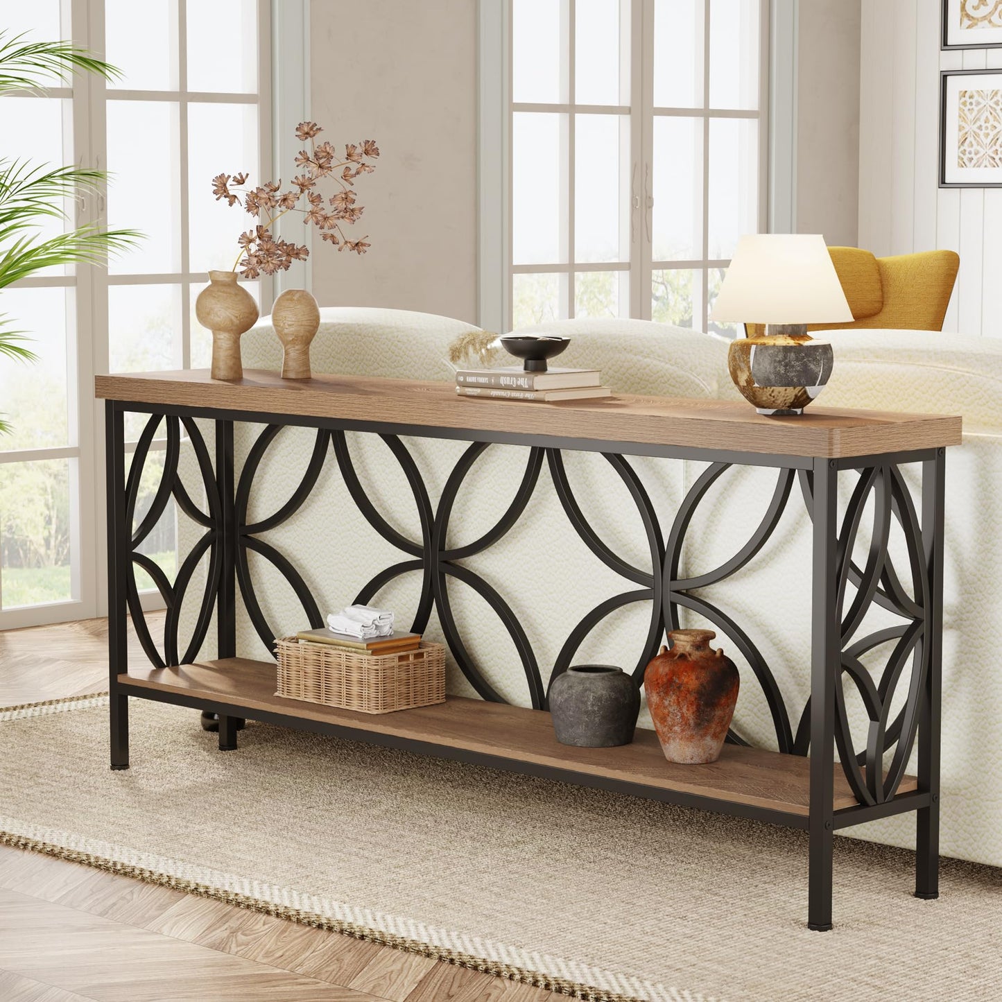 Tribesigns 70.9-Inch Narrow Sofa Table, Industrial Long Sofa Table Behind Couch, Entry Console Table with Storage for Entryway, Living Room, Foyer, Unique Design, Rustic Brown