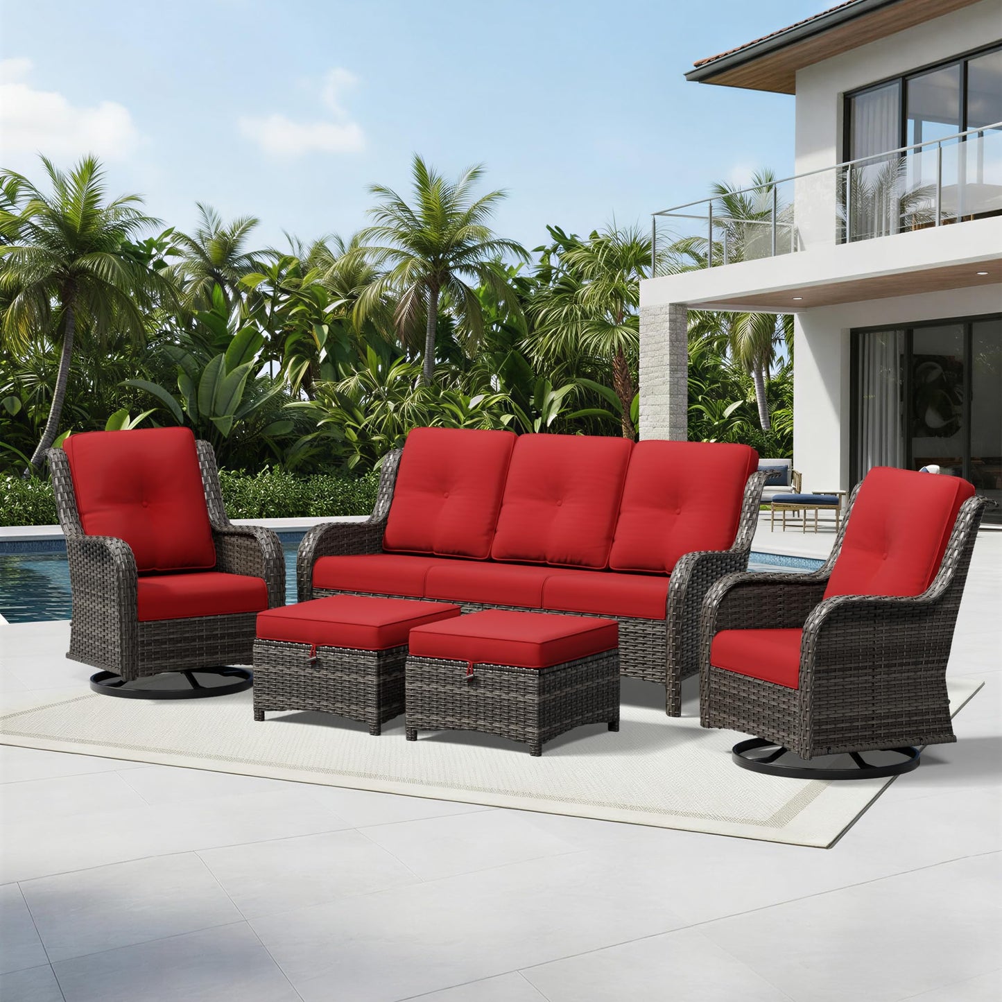 Joyside Patio Chairs Set of 2, Wicker Patio Furniture with High Back, Deep Seating, Wide Armrest, Thickened Cushions, Outdoor Rattan Furniture for Deck, Porch Use