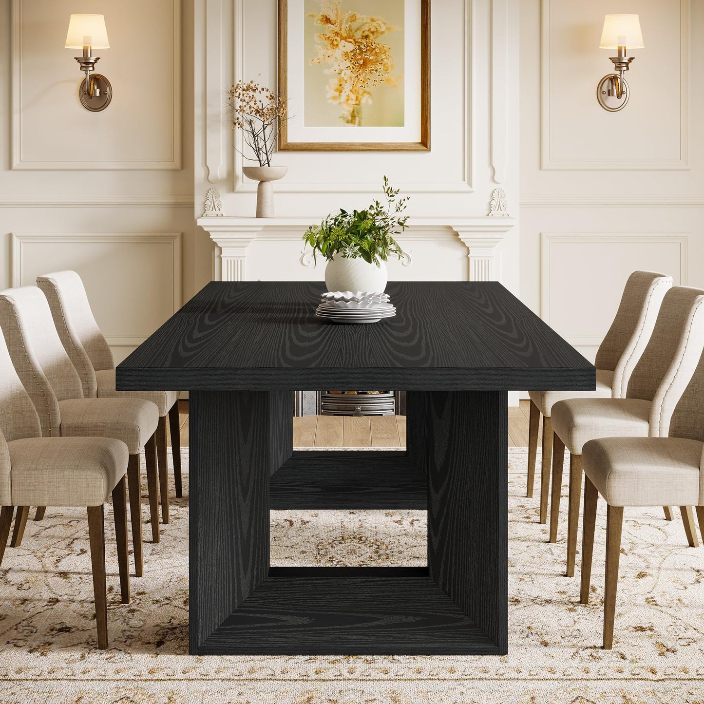 Tribesigns Farmhouse Dining Table, 63-Inch Rectangular Kitchen Table with Strong Geometric Frame for Kitchen & Dining & Living Room, Brown