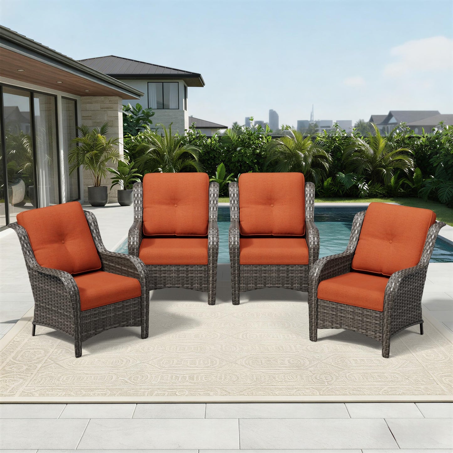 Joyside Patio Chairs Set of 2, Wicker Patio Furniture with High Back, Deep Seating, Wide Armrest, Thickened Cushions, Outdoor Rattan Furniture for Deck, Porch Use