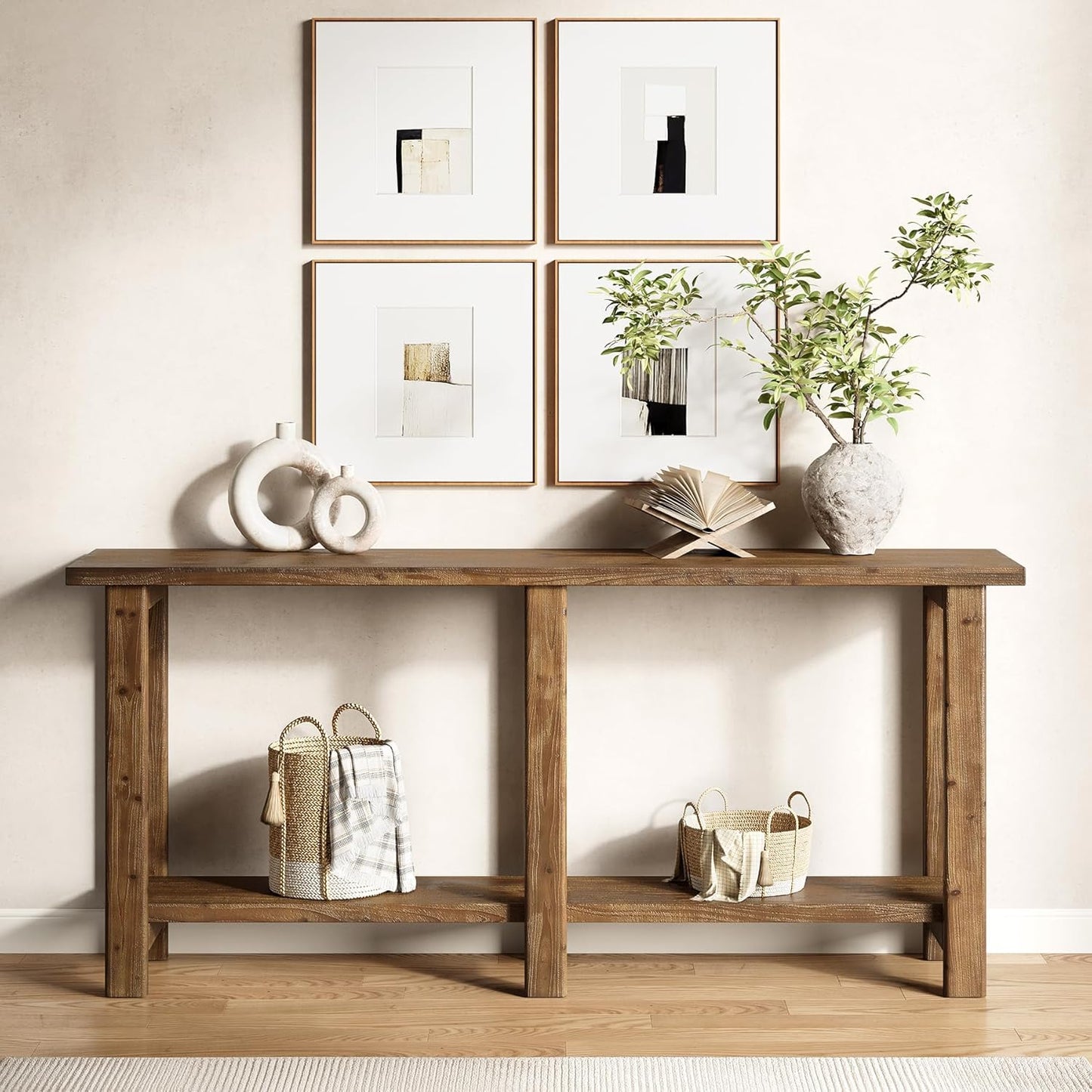 Solid Wood Console Table, 70.9-Inch Long Wooden Sofa Table Behind Couch for Entryway, Hallway, Foyer, Living Room, Natural Brown