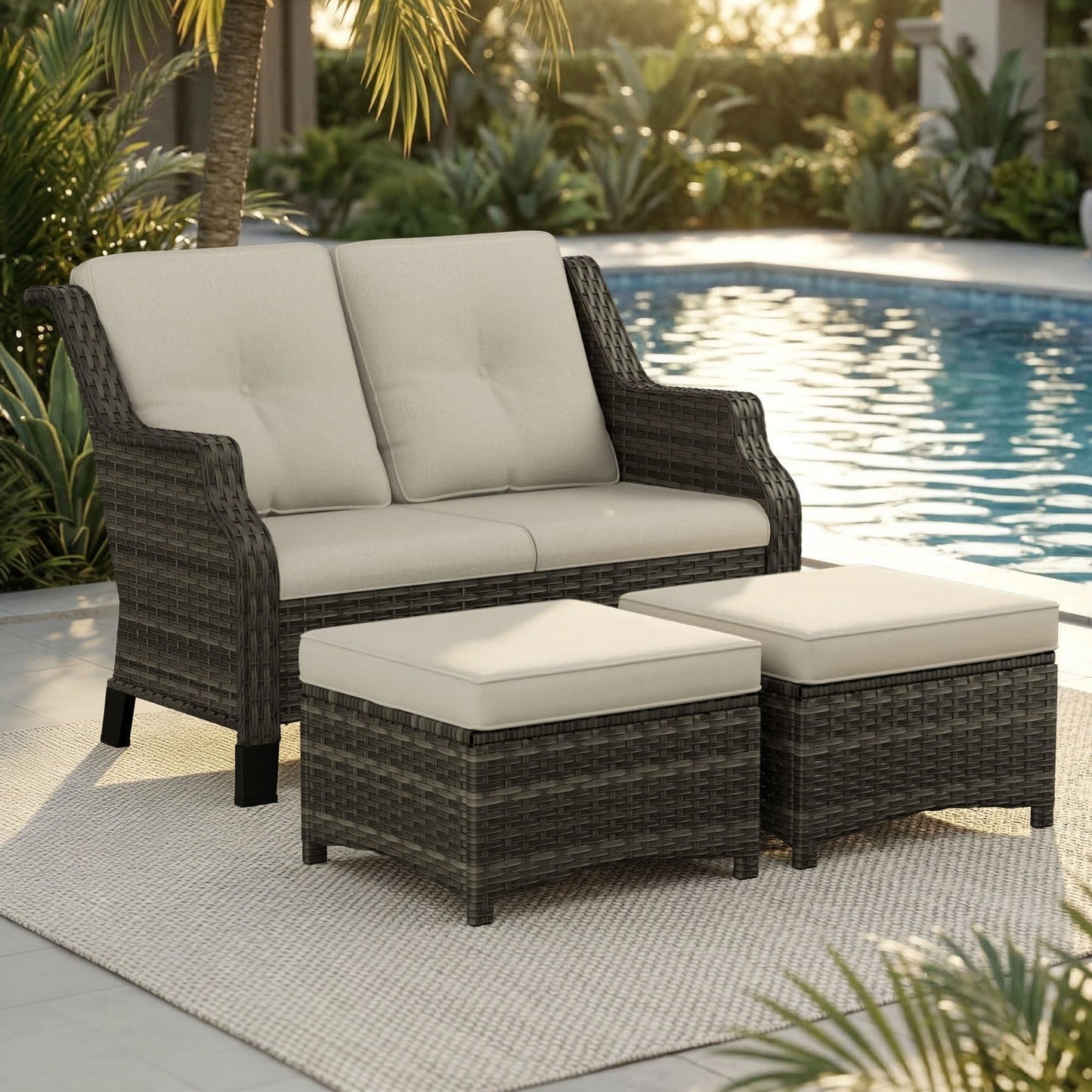 Outdoor Patio Loveseat, All-Weather 2-Seater Wicker Loveseat with Cushions, Outdoor Patio Love Seat Sofa for Garden, Balcony and Deck