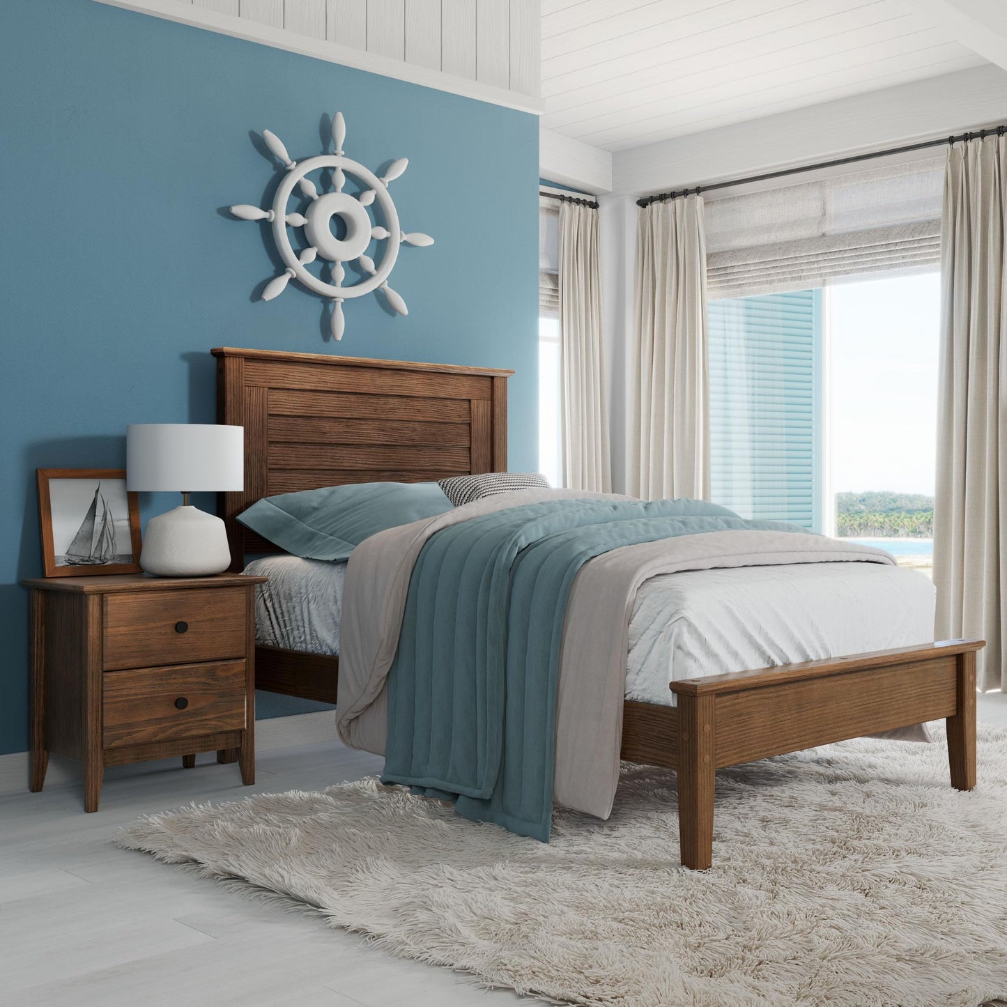 Grain Wood Furniture Greenport Solid Wood Platform Bed, Full Size, Brushed Walnut