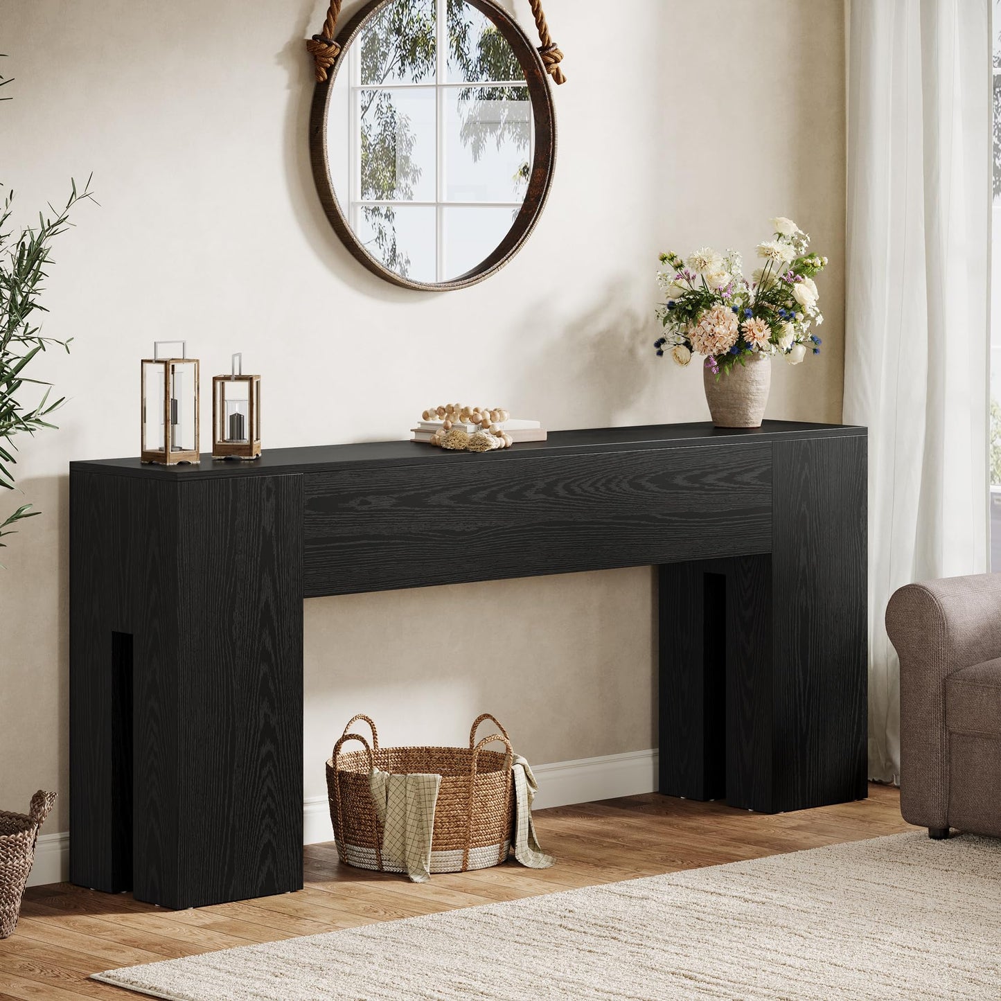 Tribesigns 71-Inch Long Console Table for Entryway, Farmhouse Sofa Console Behind Couch, Entry Table for Hallway, Foyer, Living Room, Black