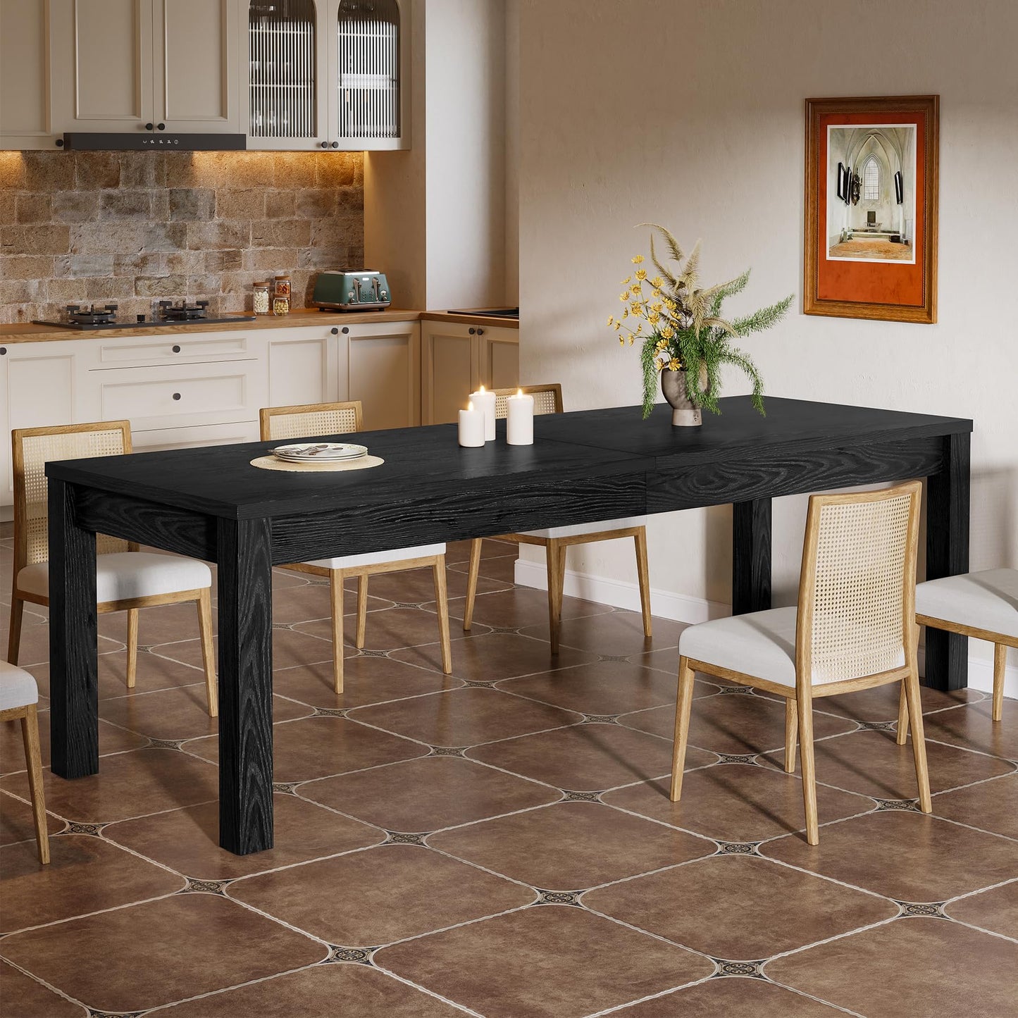 78.7" Large Dining Table for 6 8 10, Solid Wood Rustic Kitchen Table, Modern Farmhouse Rectangular Dining Desk for Kitchen, Living Room, Wood Brown