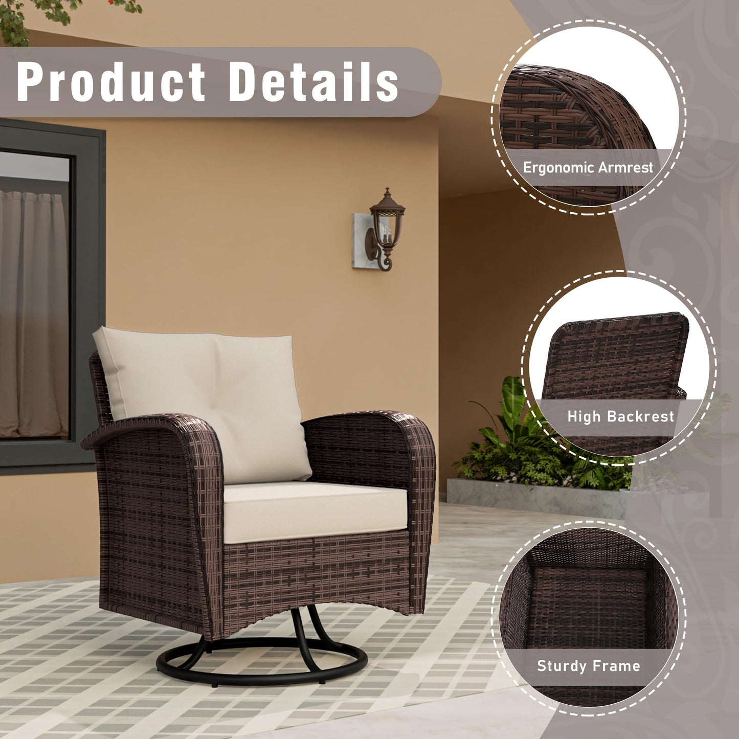 4 Piece Patio Conversation Set - 2 Swivel Chairs 1 Coffee Table 3-Seater Sofa, PE Wicker & Steel Patio Furniture with Heavy-Duty Steel Frame,Weatherproof Cushions, Red
