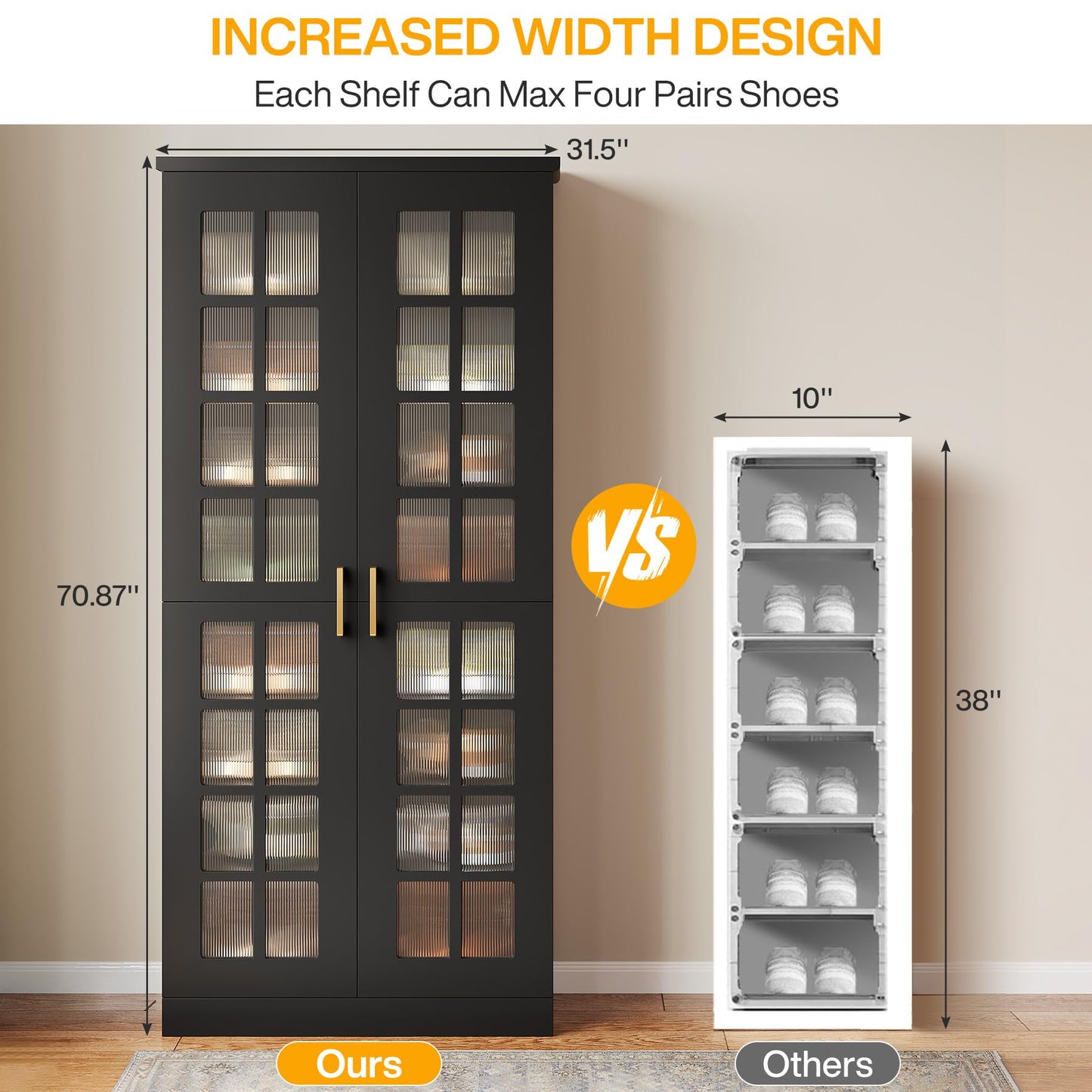 Tribesigns Tall Shoe Cabinet with Doors, 8-Tier Shoe Storage with Adjustable Shelves, Modern Shoe Organizer Shoe Rack Cabinet for Entryway, Hallway, Closet, Living Room, Rustic Brown