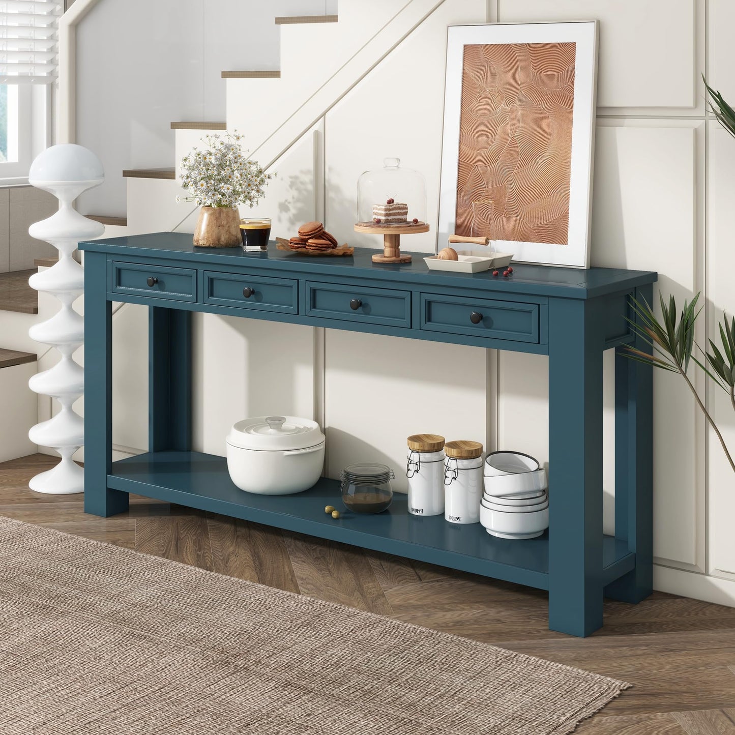 LKTART 63" Solid Wood Console Table Sofa Table with Storage Drawers and Bottom Shelf,Farmhouse Entryway Table for Hallway Foyer,Living Room,Easy Assembled (63" Espresso)