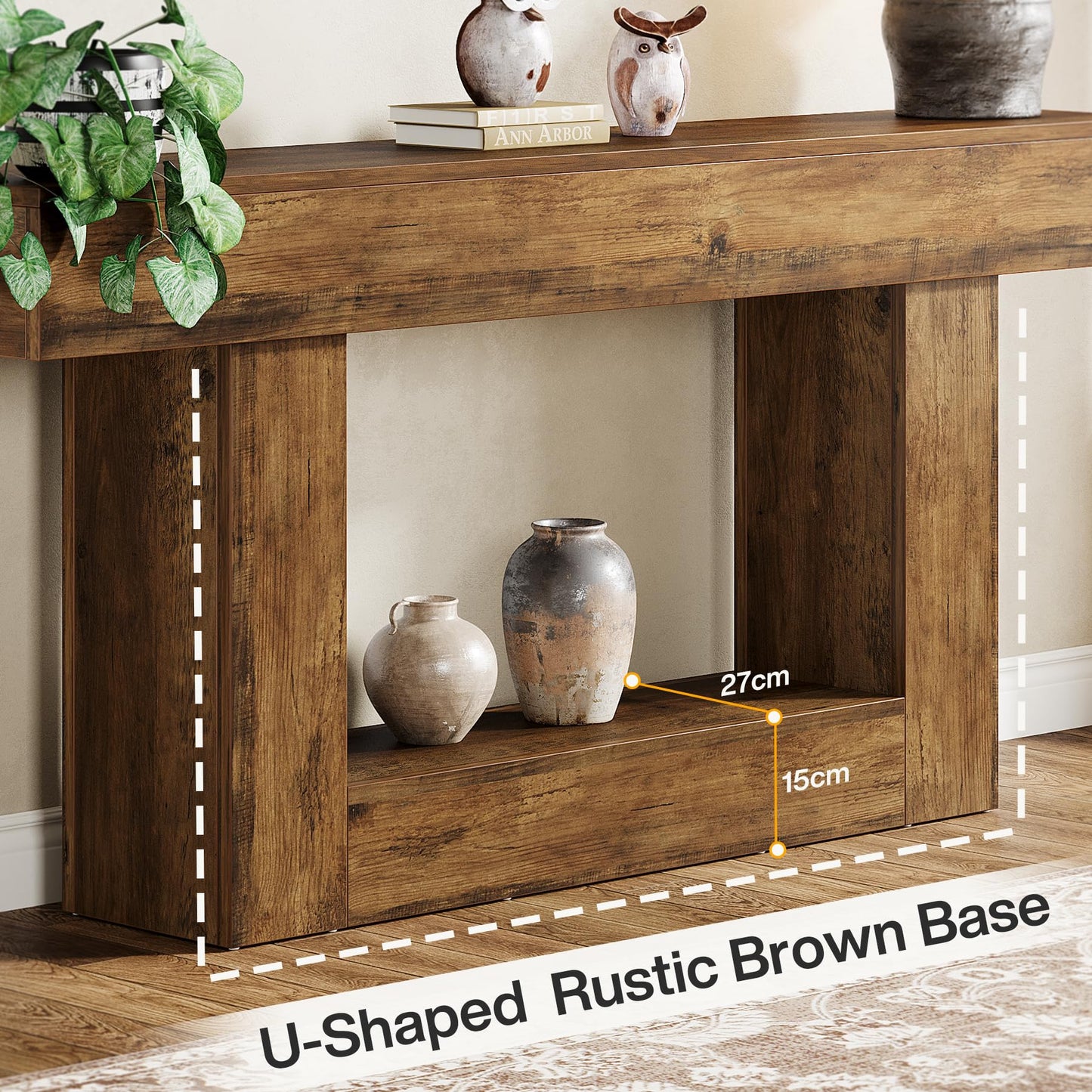Tribesigns 63" Console Table, Farmhouse 2-Tier Entryway Table with U-Shaped Base, Narrow Long Wood Sofa Table Behind Couch Table for Living Room, Hallway, Foyer, Vintage Brown & Gray | Farmhouse