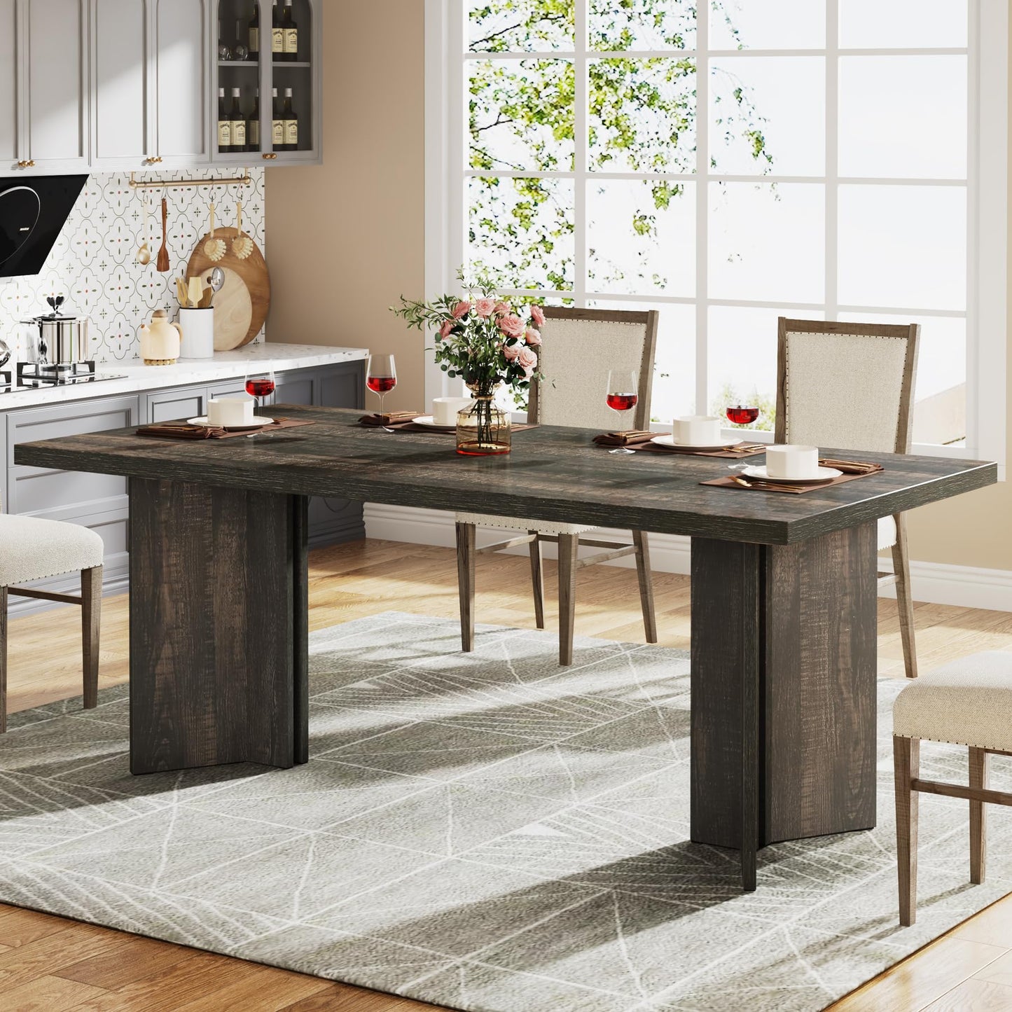 Tribesigns 63-inch Dining Table for 4-6, Farmhouse Kitchen Table with Large Tabletop, Rectangular Dinner Eating Table for Dining Room, Living Room, Kitchen