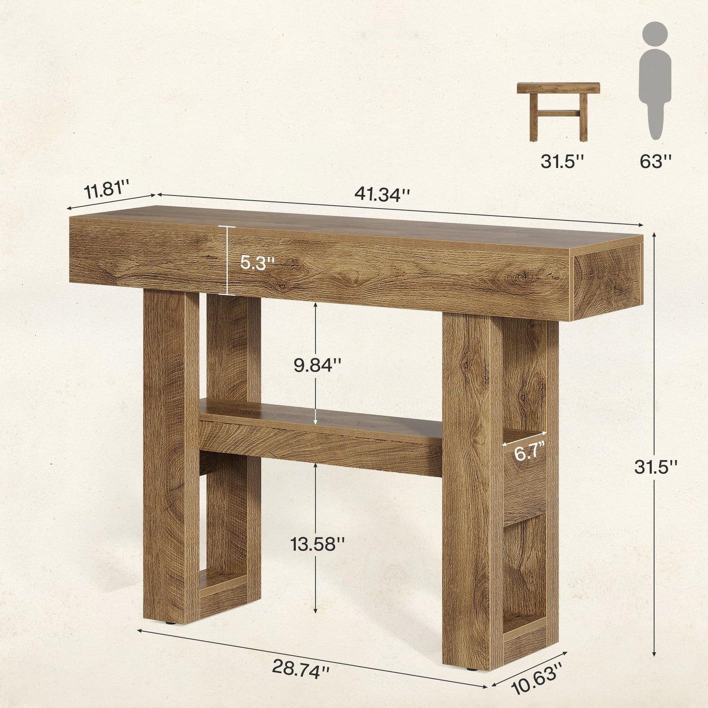 Tribesigns 41.34-Inch Farmhouse Console Table, 2-Tier Narrow Sofa Table Behind The Couch, Entryway Furniture with Storage Shelves for Hallway Foyer Living Room, Rustic Brown