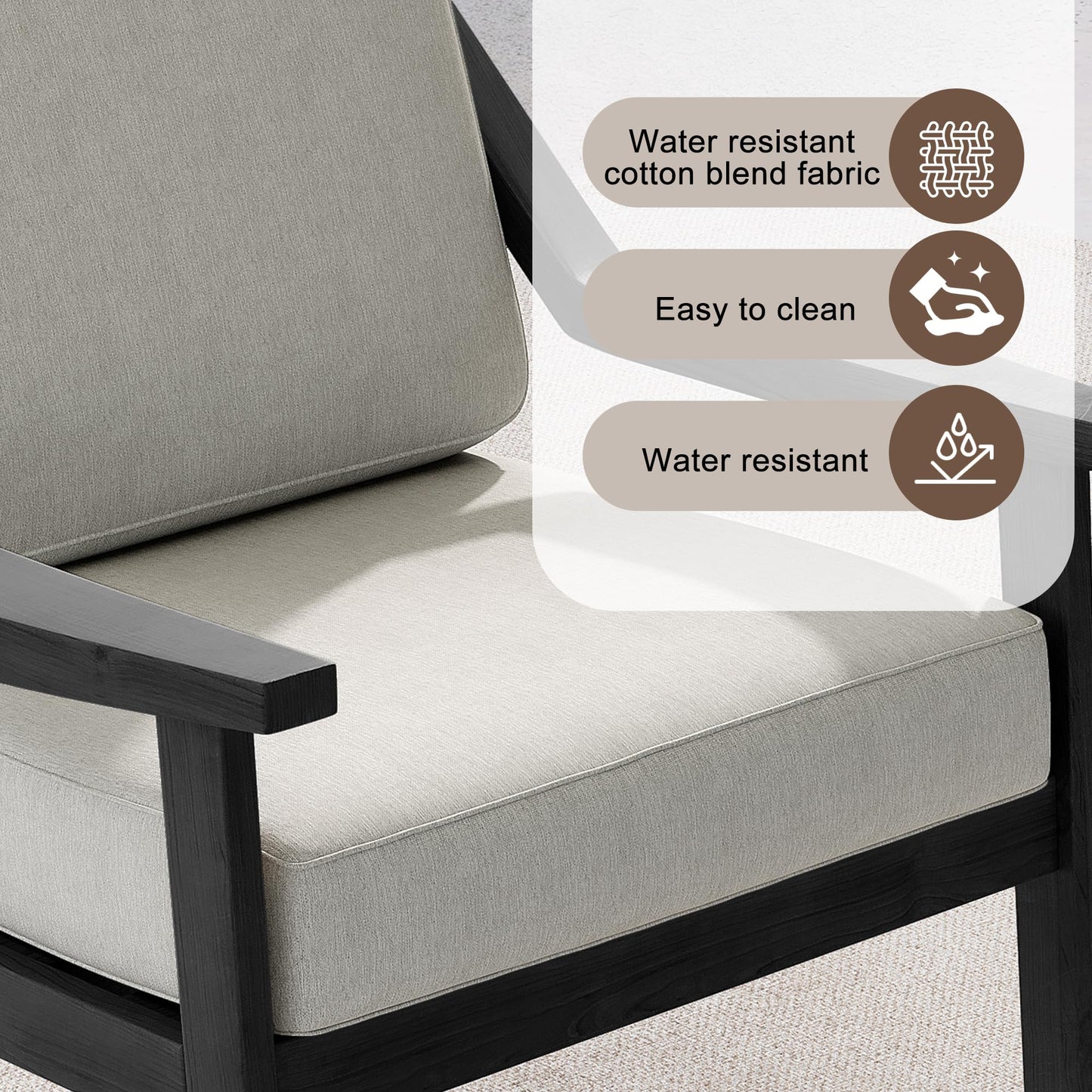 Outdoor Patio Furniture Set, 2 Piece Outdoor Patio Sofa Armchairs with Washable Thick Cushions, All-Weather Solid Wood Patio Bistro Set for Porch, Balcony, Natural Frame & Beige Cushion