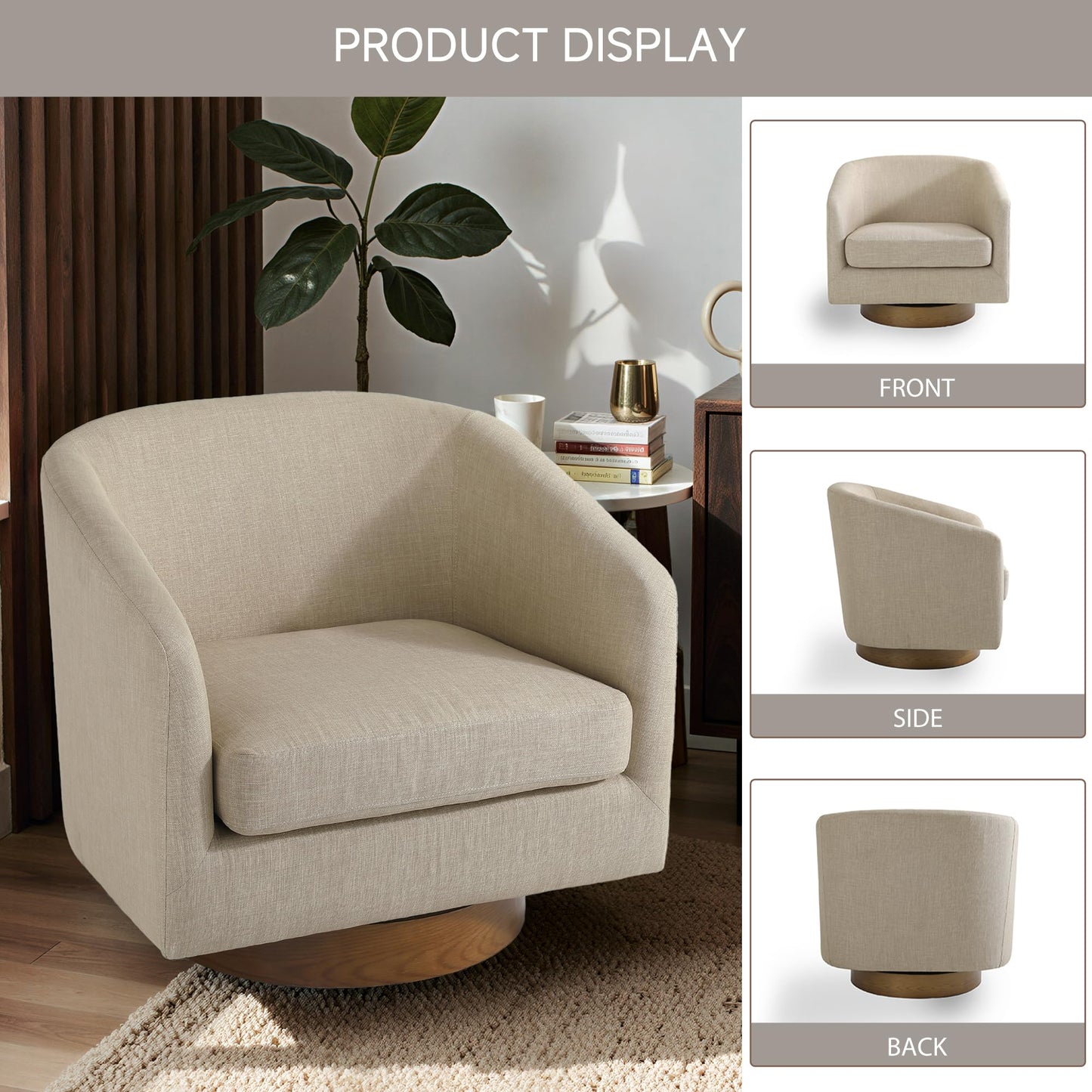 Swivel Barrel Chairs Set of 2, 31" W Modern Faux Leather Round Swivel Accent Chair for Living Room, 360° Rotation Upholstered Armchair Club Chair for Bedroom, Reading Room, Office (Brown)