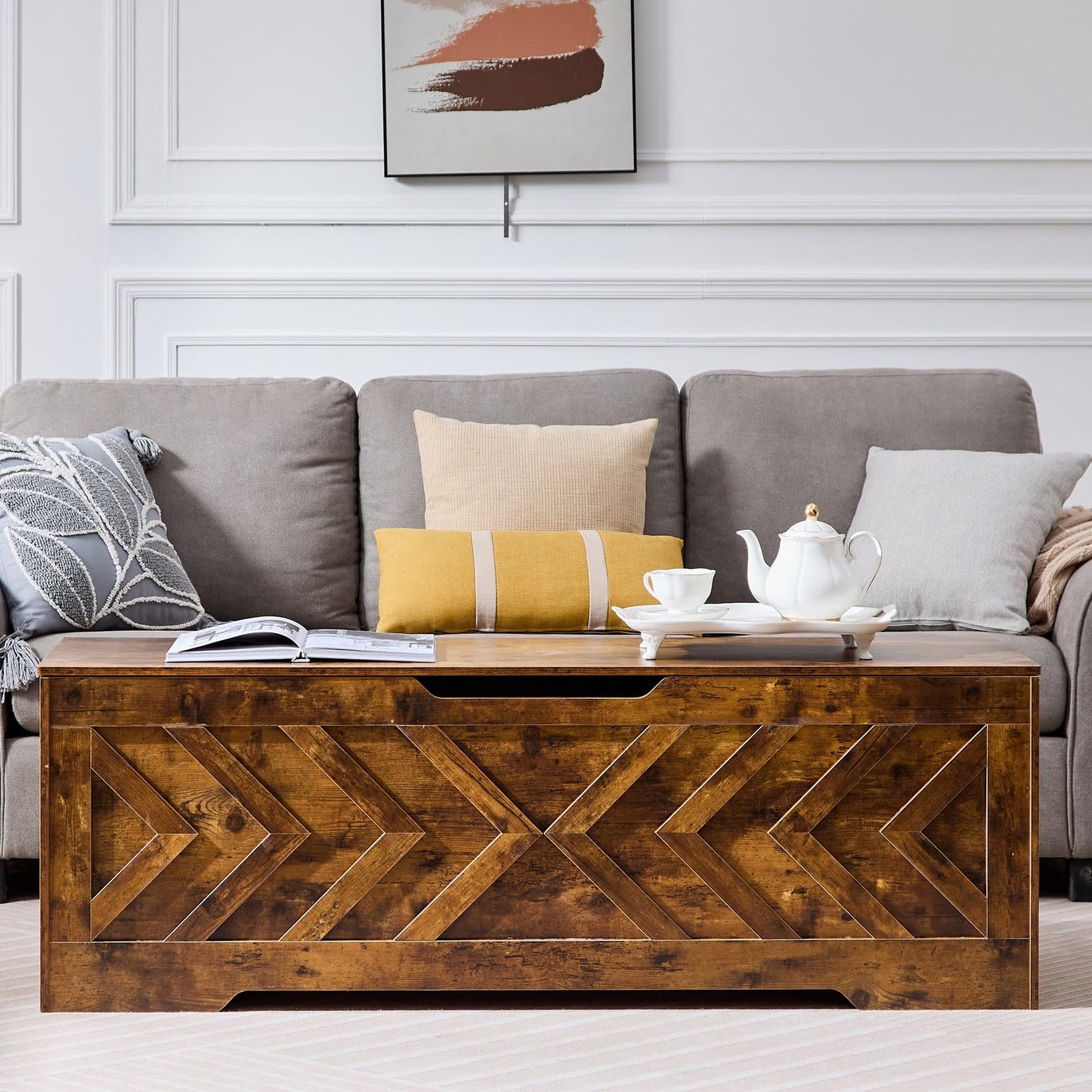 55.1” Storage Bench, Extra Large Entryway Bench with Storage,Storage Chest with 2 Safety Hinges,Blanket Storage,Shoe Storage Chest for Bedroom,Living Room,Easy Assembly. (Greige)