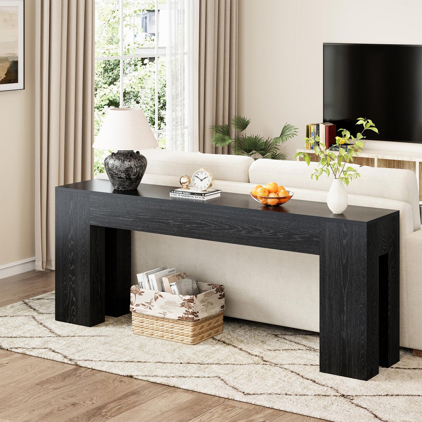 Epecoya Extra Long Sofa Console Table for Entryway Living Room, 79-Inch Farmhouse Wood Behind Couch Table, Rectangular Accent Console with Wooden Double Base for Hallway Foyer Entrance, Natural Oak