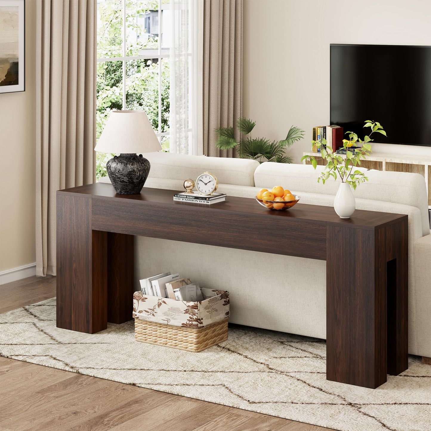 Epecoya Extra Long Sofa Console Table for Entryway Living Room, 79-Inch Farmhouse Wood Behind Couch Table, Rectangular Accent Console with Wooden Double Base for Hallway Foyer Entrance, Natural Oak