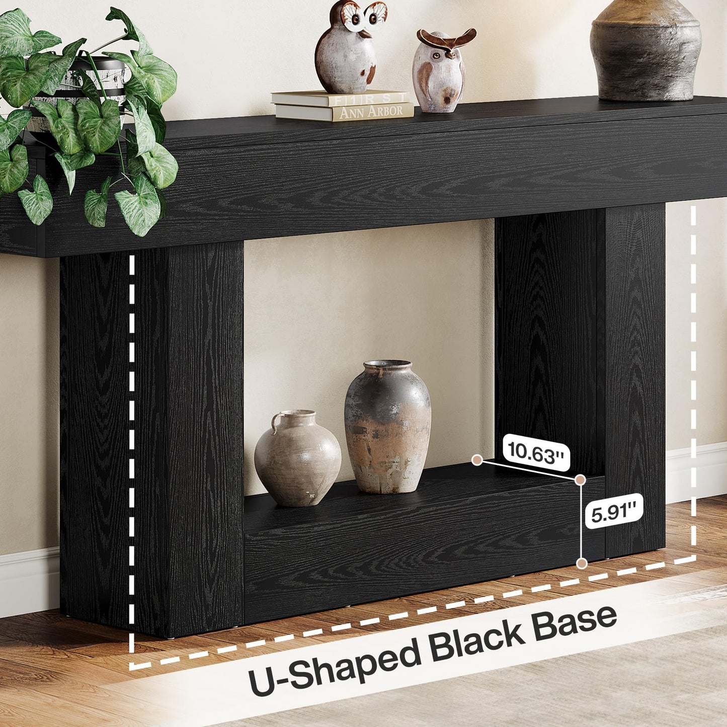 Tribesigns 63" Console Table, Farmhouse 2-Tier Entryway Table with U-Shaped Base, Narrow Long Wood Sofa Table Behind Couch Table for Living Room, Hallway, Foyer, Vintage Brown & Gray | Farmhouse
