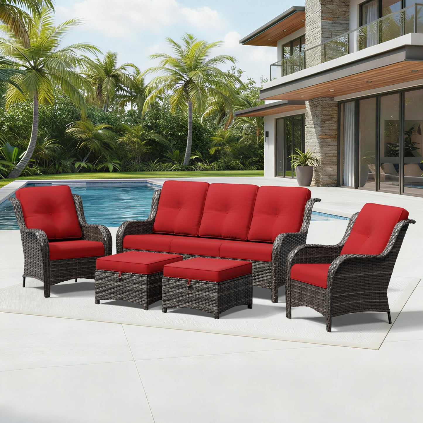 Joyside Patio Chairs Set of 2, Wicker Patio Furniture with High Back, Deep Seating, Wide Armrest, Thickened Cushions, Outdoor Rattan Furniture for Deck, Porch Use