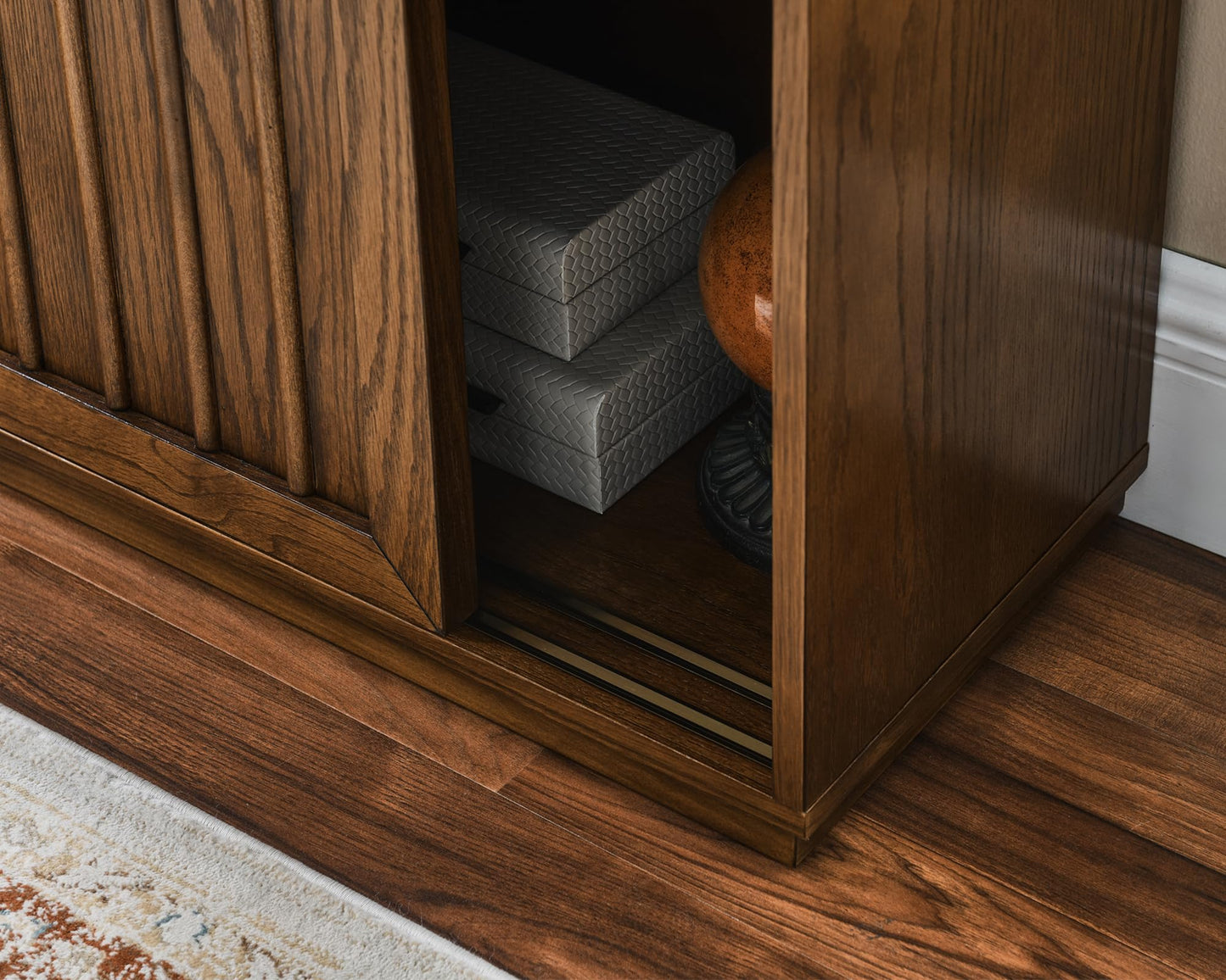 LKTART Mid Century Modern Sideboard Buffet Cabinet, Narrow Walnut Sideboard,Wood Storage Cabinet Credenza with 2 Doors for Living Room, Kitchen, Entryway, Hallway(9.25" D*39" L)